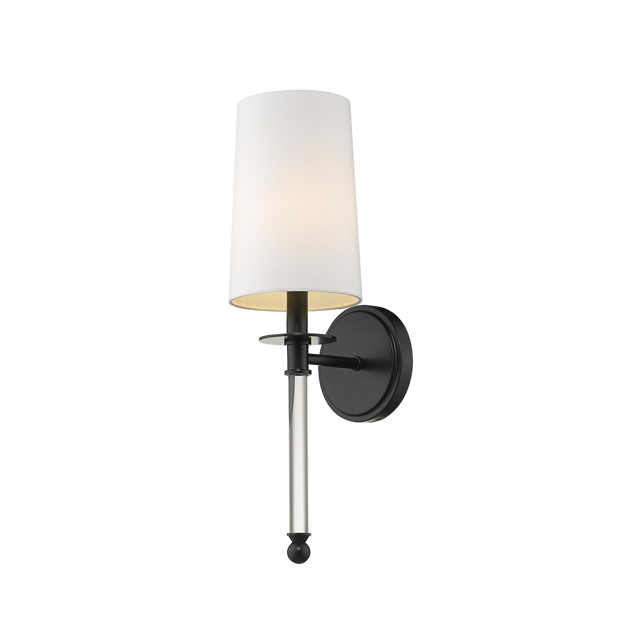 Shown in Matte Black finish and Fabric glass and Fabric shade