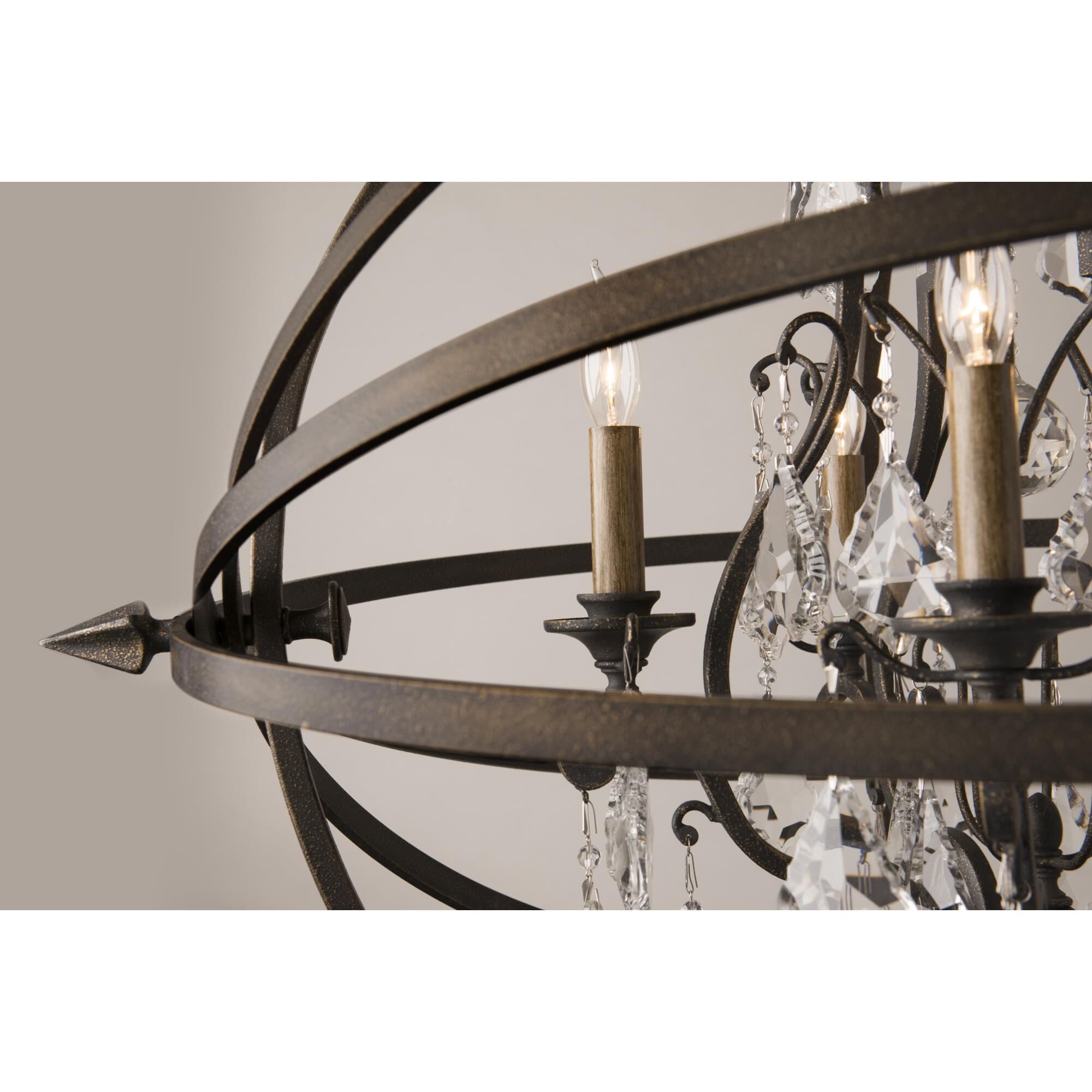 Shown in Vintage Bronze finish and Vintage Bronze glass and Hand-Worked Wrought Iron shade
