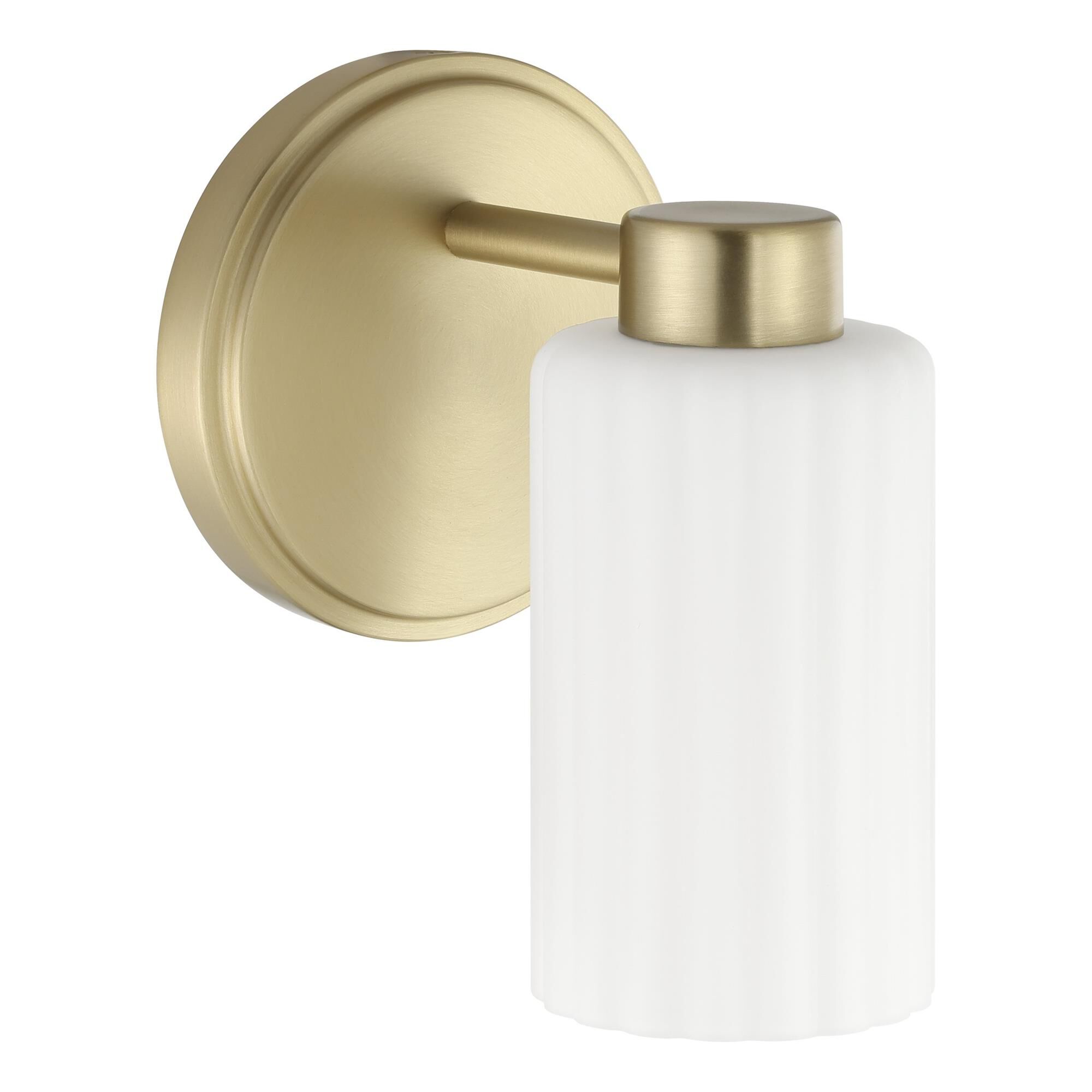 Shown in Champagne Gold finish and Etched Opal Ribbed glass