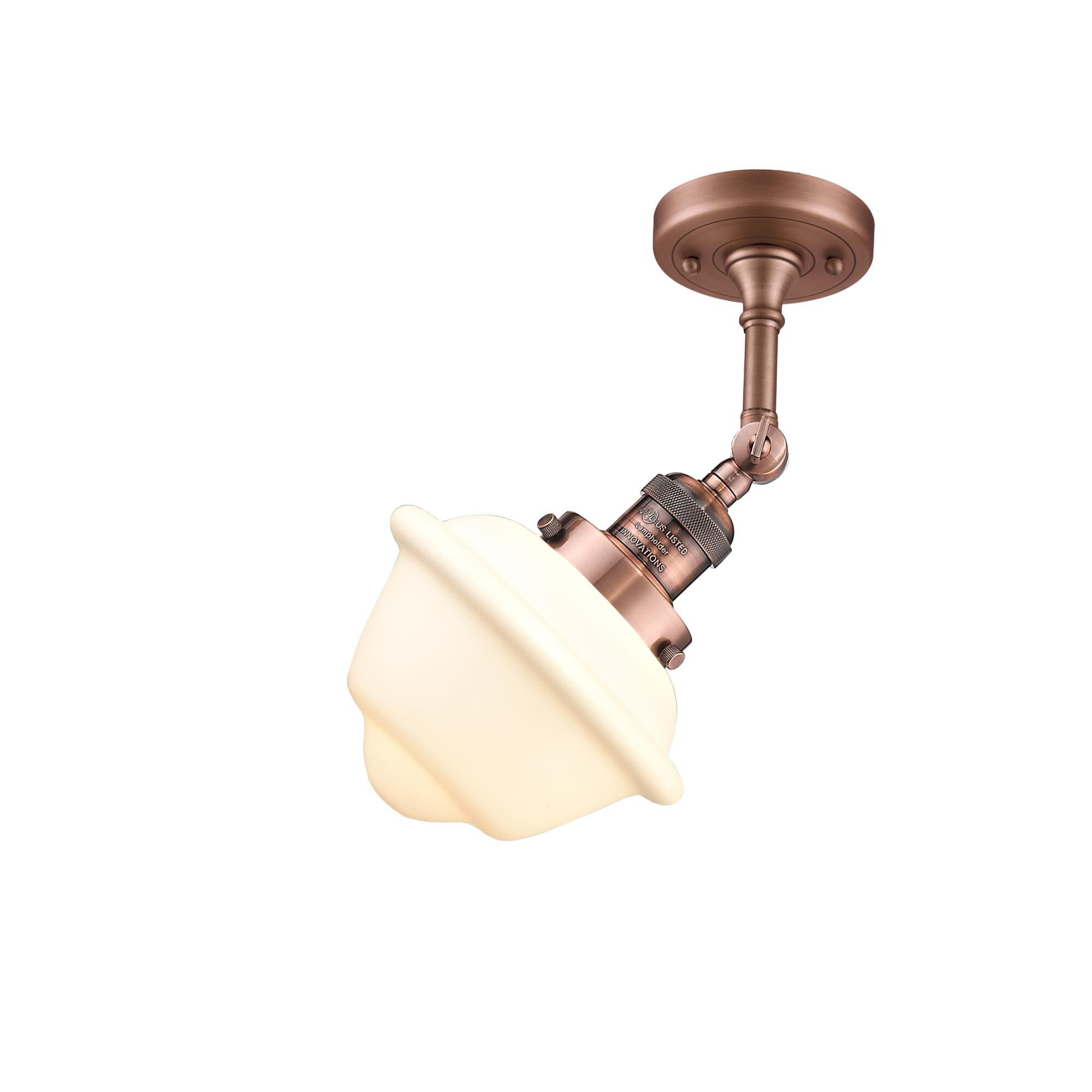 Shown in Antique Copper finish and Matte White Cased glass