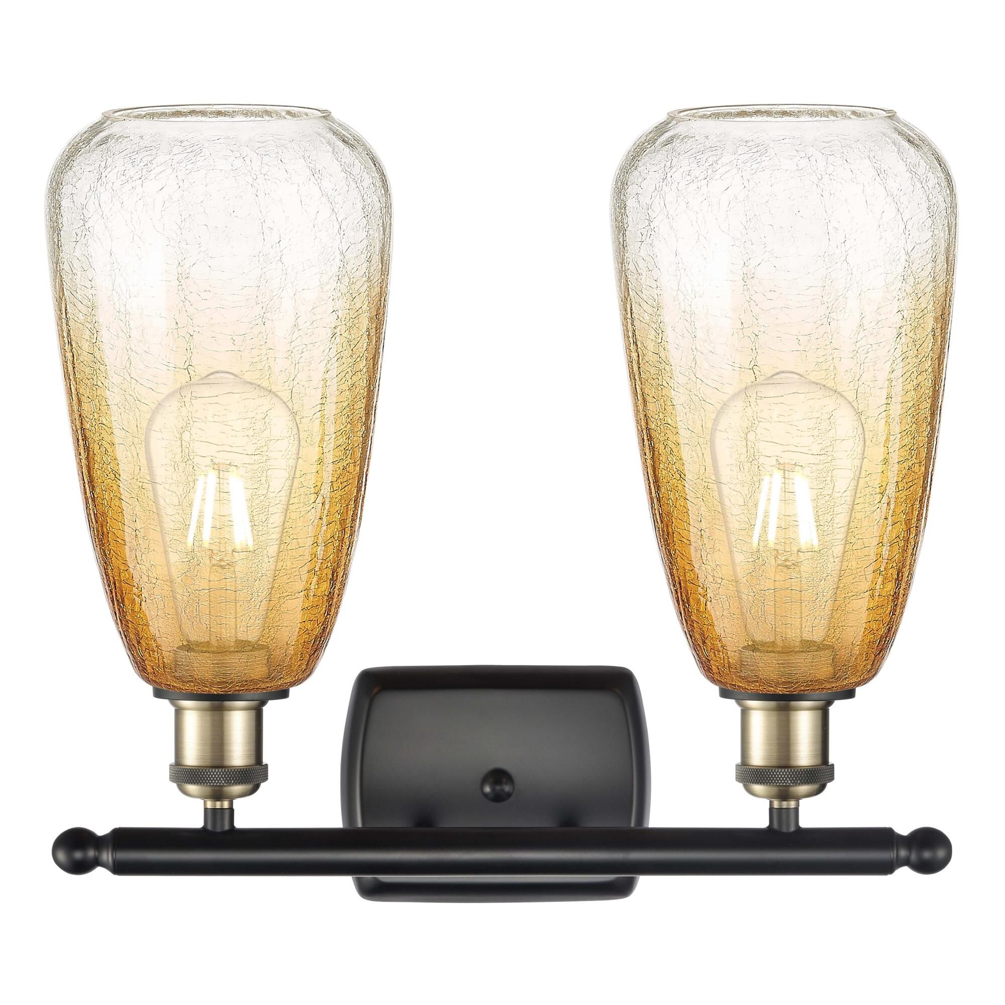 Shown in Black Antique Brass finish and Amber glass