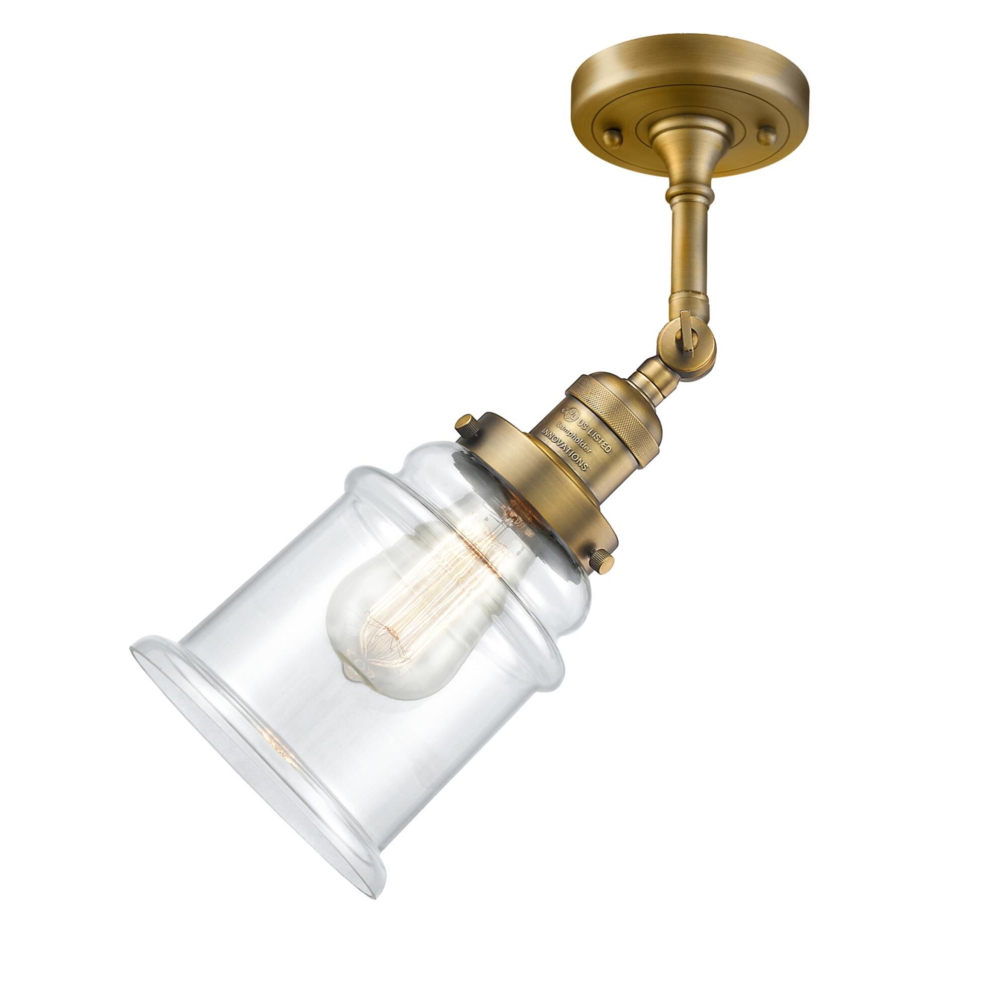 Shown in Brushed Brass finish and Clear glass and None accent