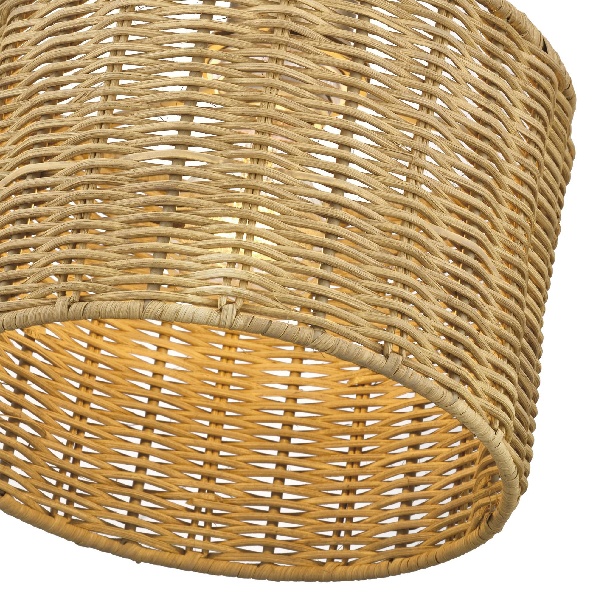 Shown in Antique Gold Leaf finish and Hand-Woven Rustic Walnut Color Rattan shade