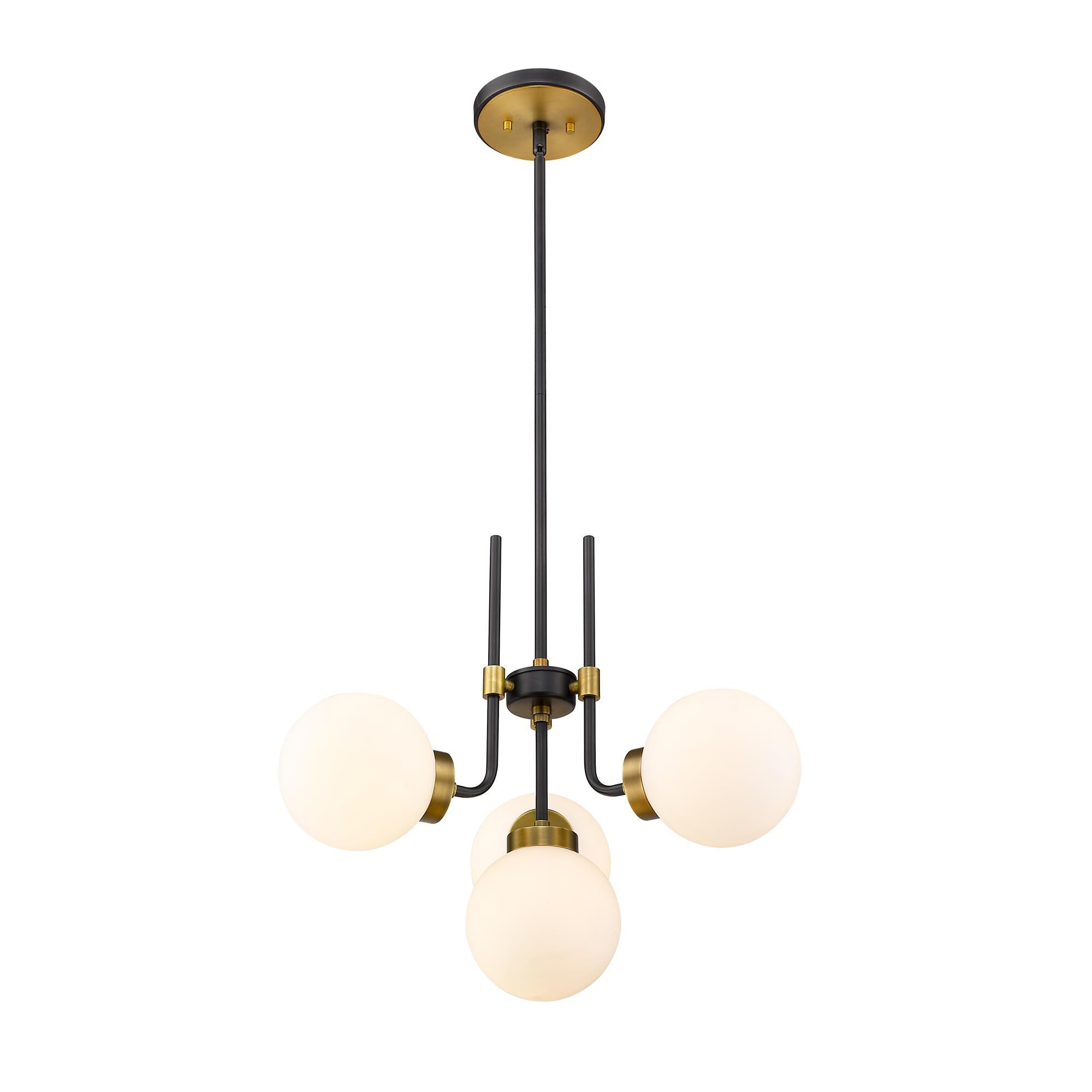 Shown in Matte Black + Olde Brass finish and Glass shade