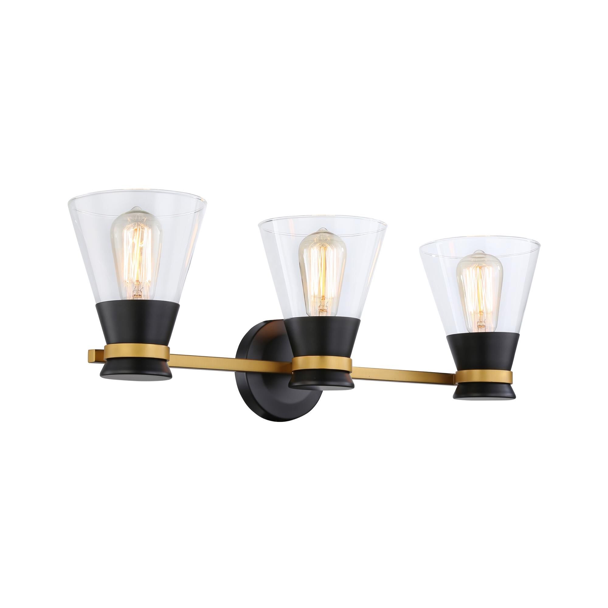Shown in Black & Brushed Brass finish and Glass shade