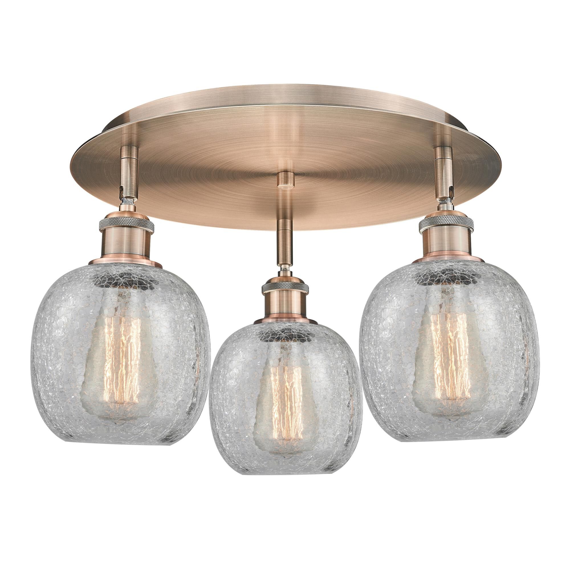 Shown in Antique Copper finish and Clear Crackle glass