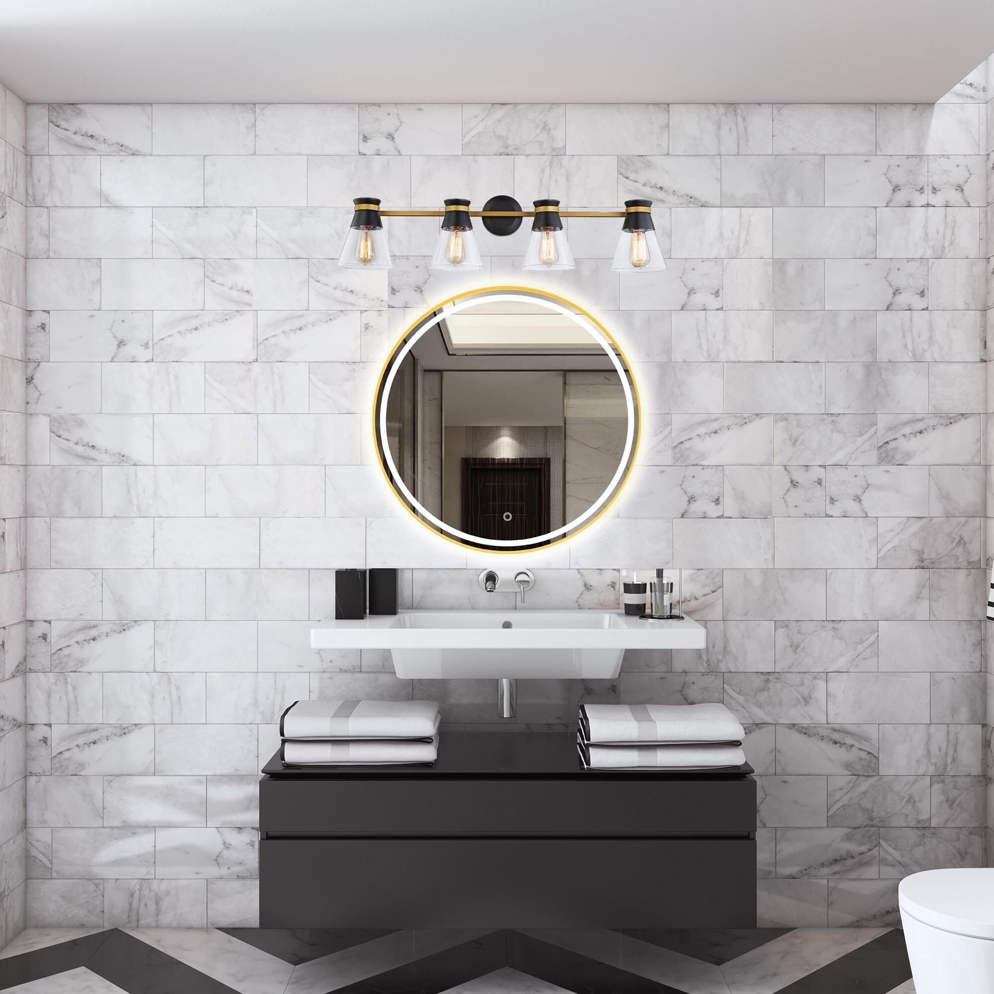 Shown in Black and Brushed Brass finish and Clear glass