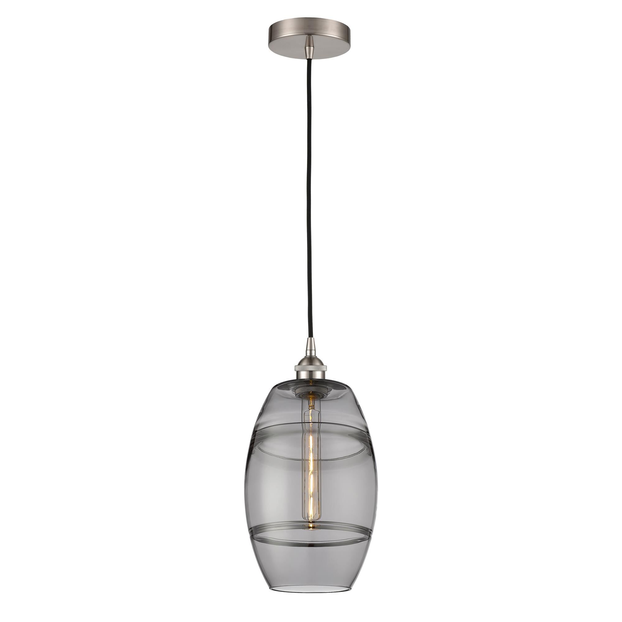 Shown in Brushed Satin Nickel finish and Light Smoke glass