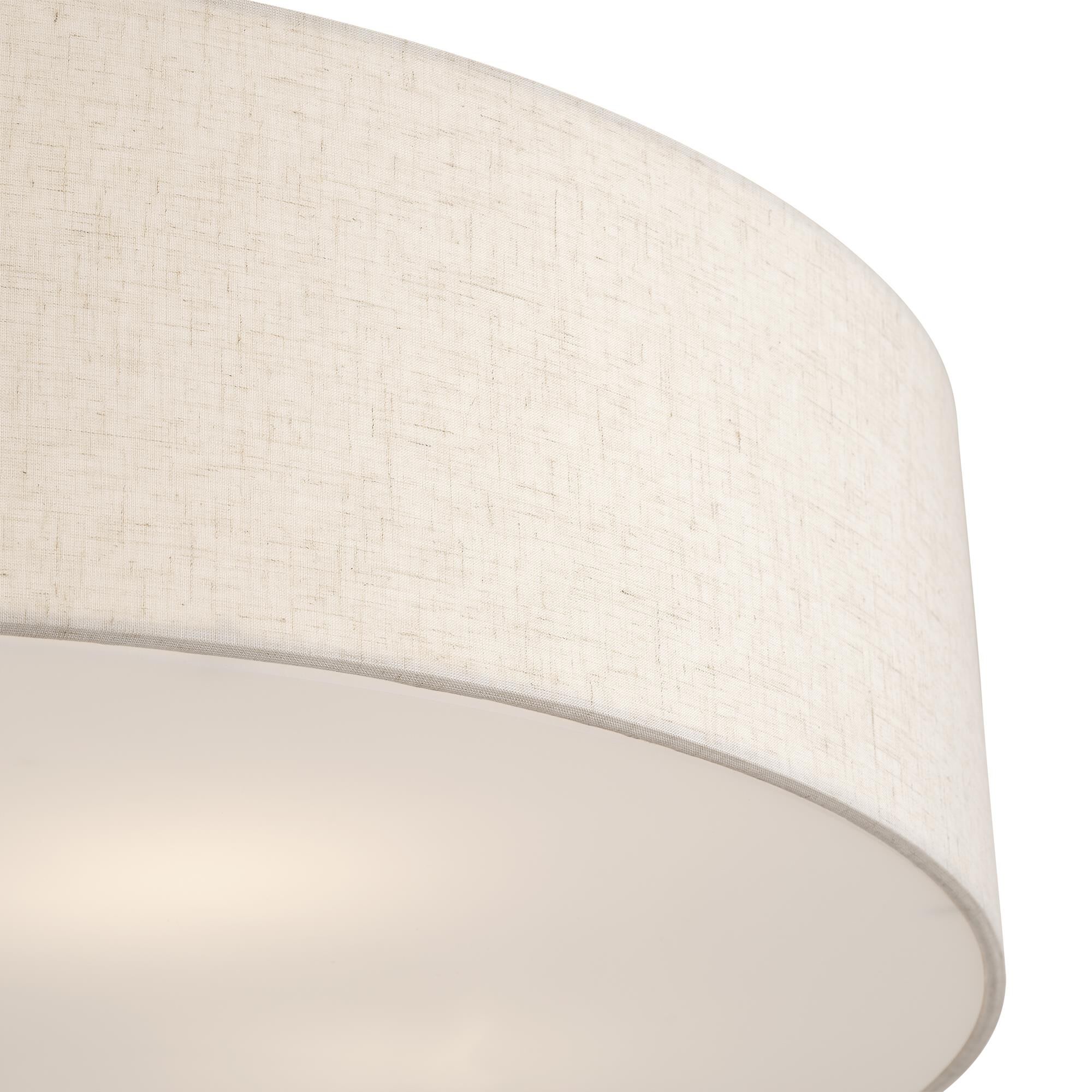 Shown in Antique Brass finish and Hand Crafted Oatmeal Color Fabric with White Color Inside shade