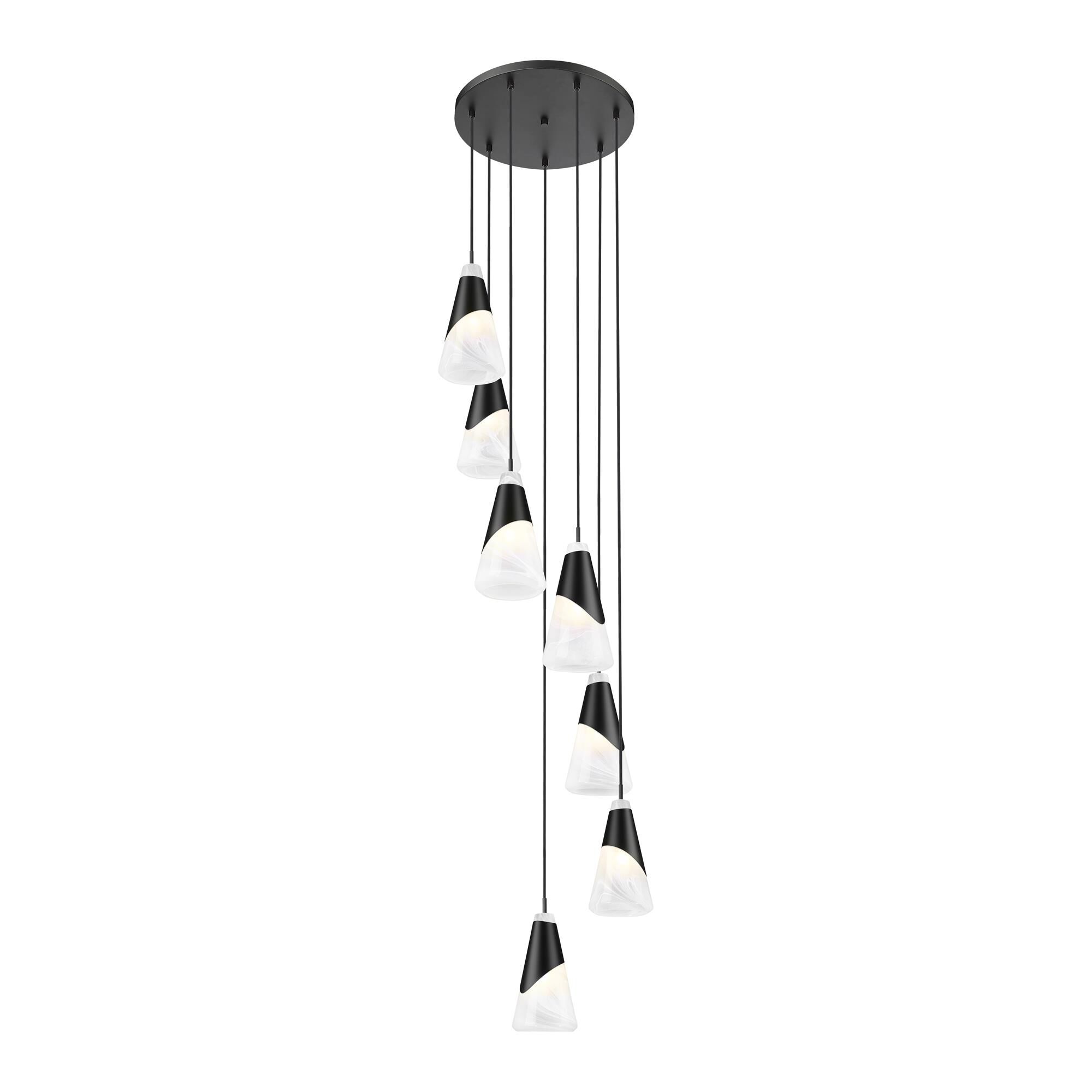 Shown in Matte Black finish and White Swirl glass and White Swirl shade