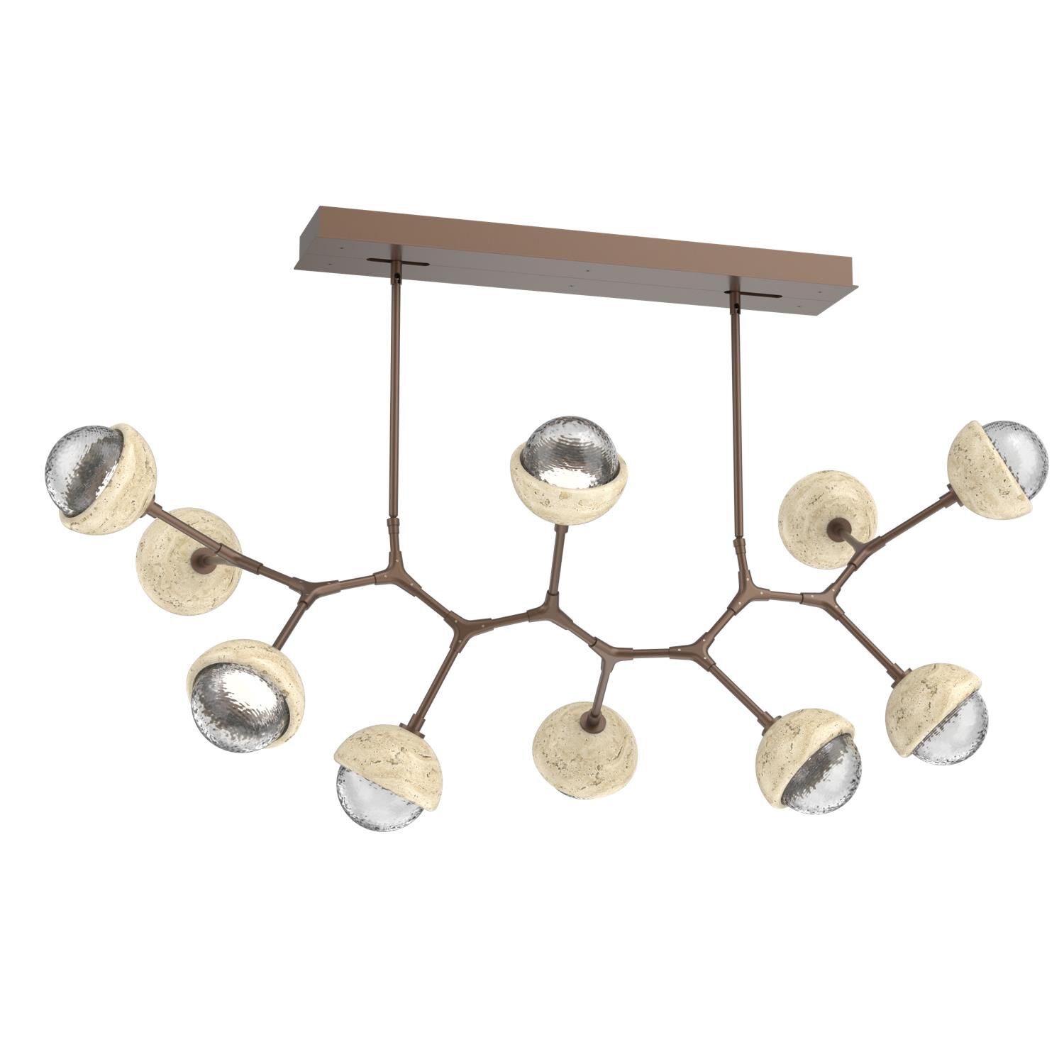 Shown in Burnished Bronze finish and Clear glass and Travertine Stone accent