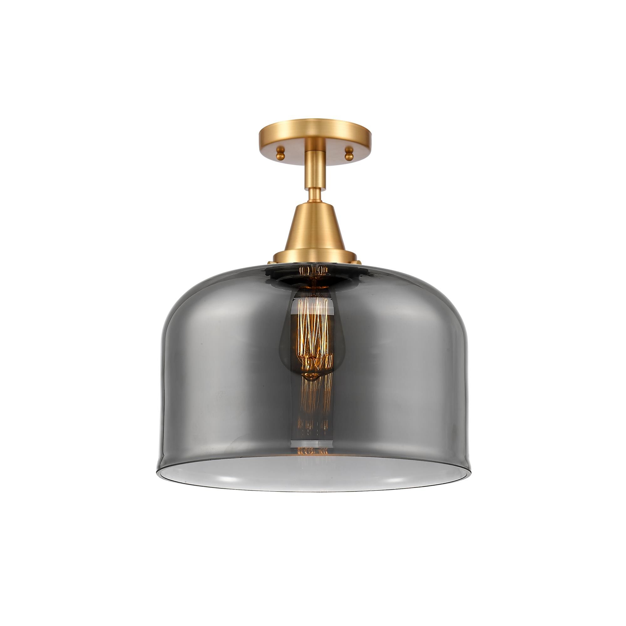 Shown in Satin Gold finish and Plated Smoke X-Large Bell glass