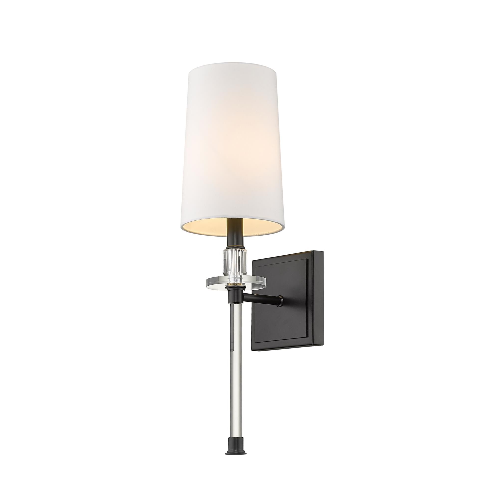 Shown in Matte Black finish and Fabric glass and Fabric shade