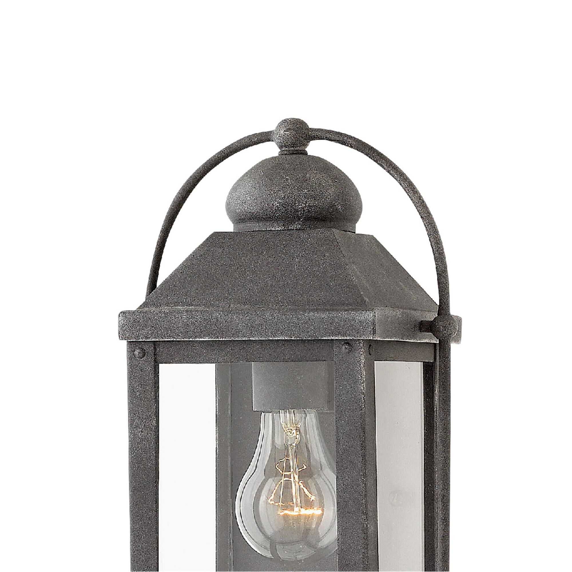 Shown in Aged Zinc finish and Clear glass