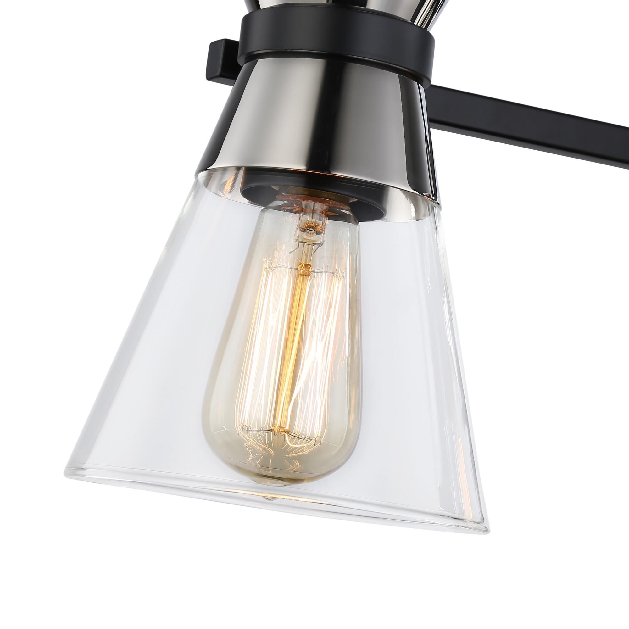 Shown in Black & Brushed Nickel finish and Glass shade