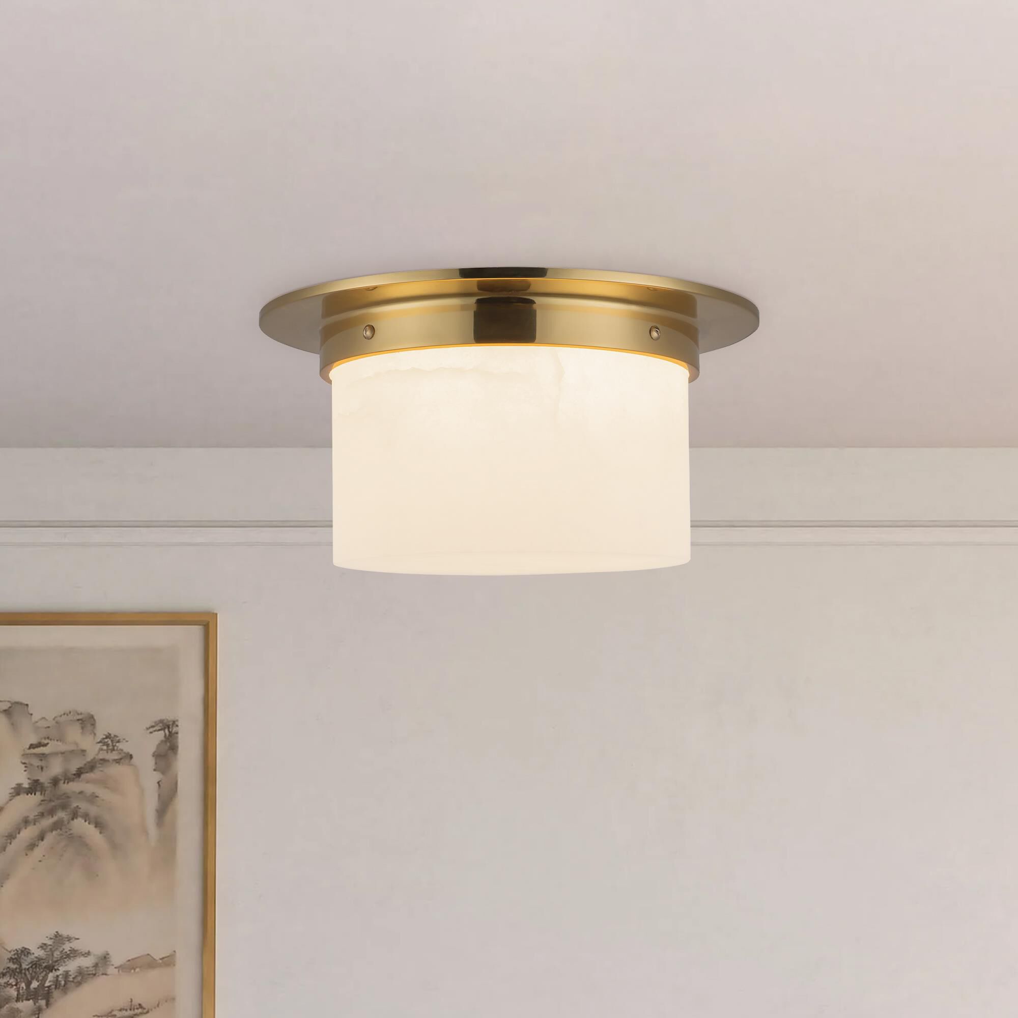 Shown in Patina Brass finish and Alabaster glass