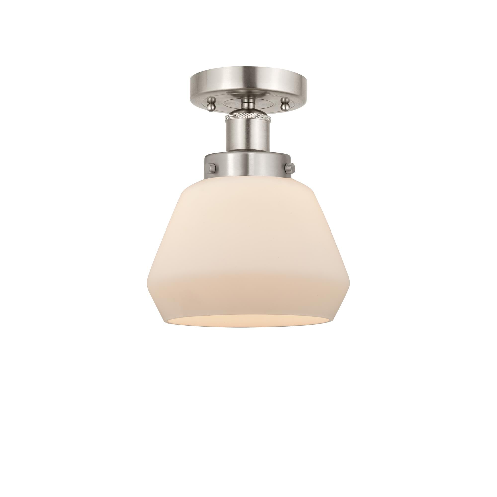 Shown in Brushed Satin Nickel, Matte White finish and Matte White glass and Matte White Glass shade