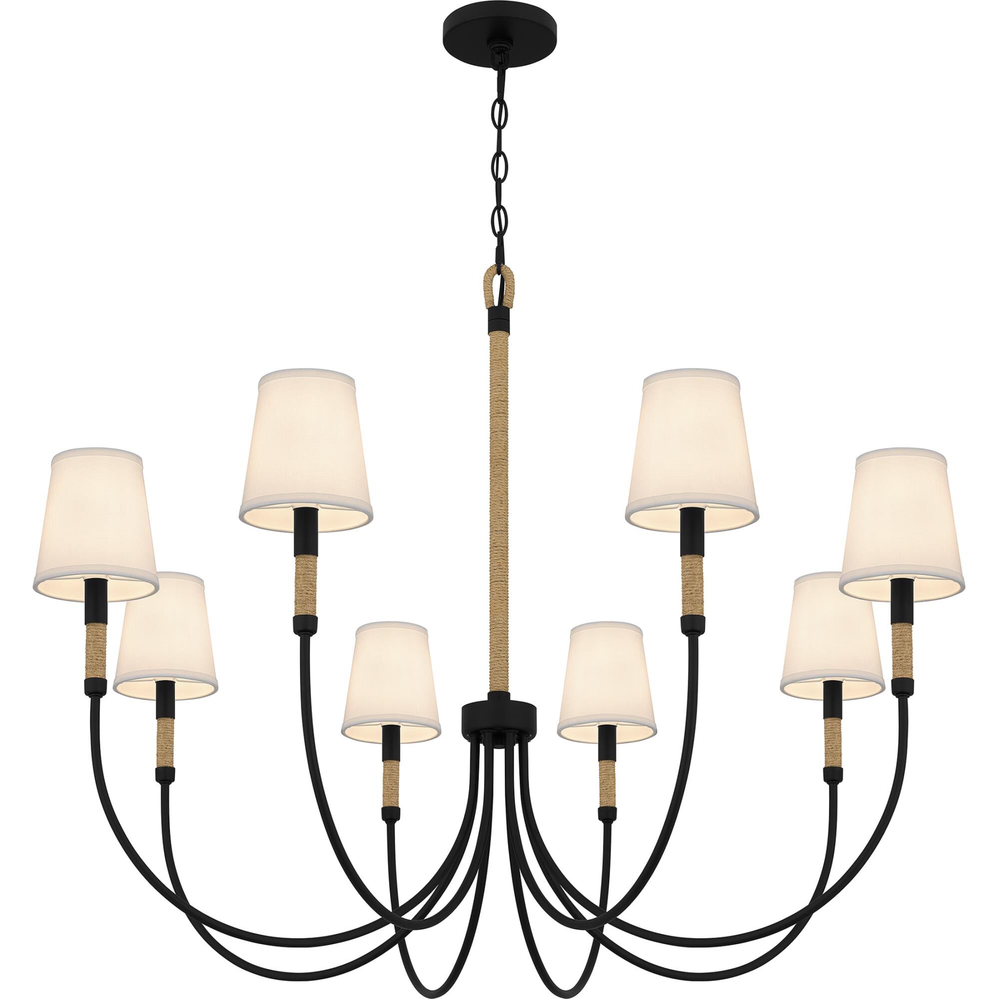 Shown in Matte Black finish and White Fabric shade