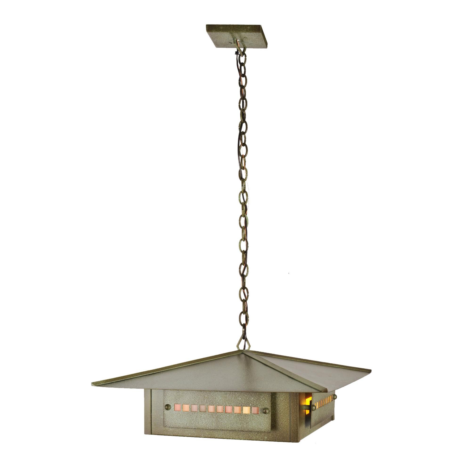 Shown in Tarnished Copper finish and Amber Mica glass