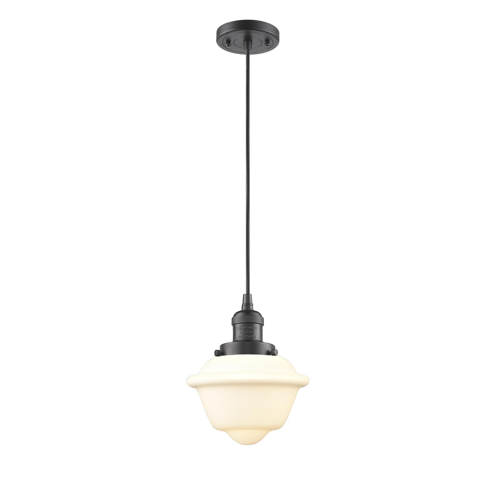 Shown in Oil Rubbed Bronze finish and Matte White Cased glass