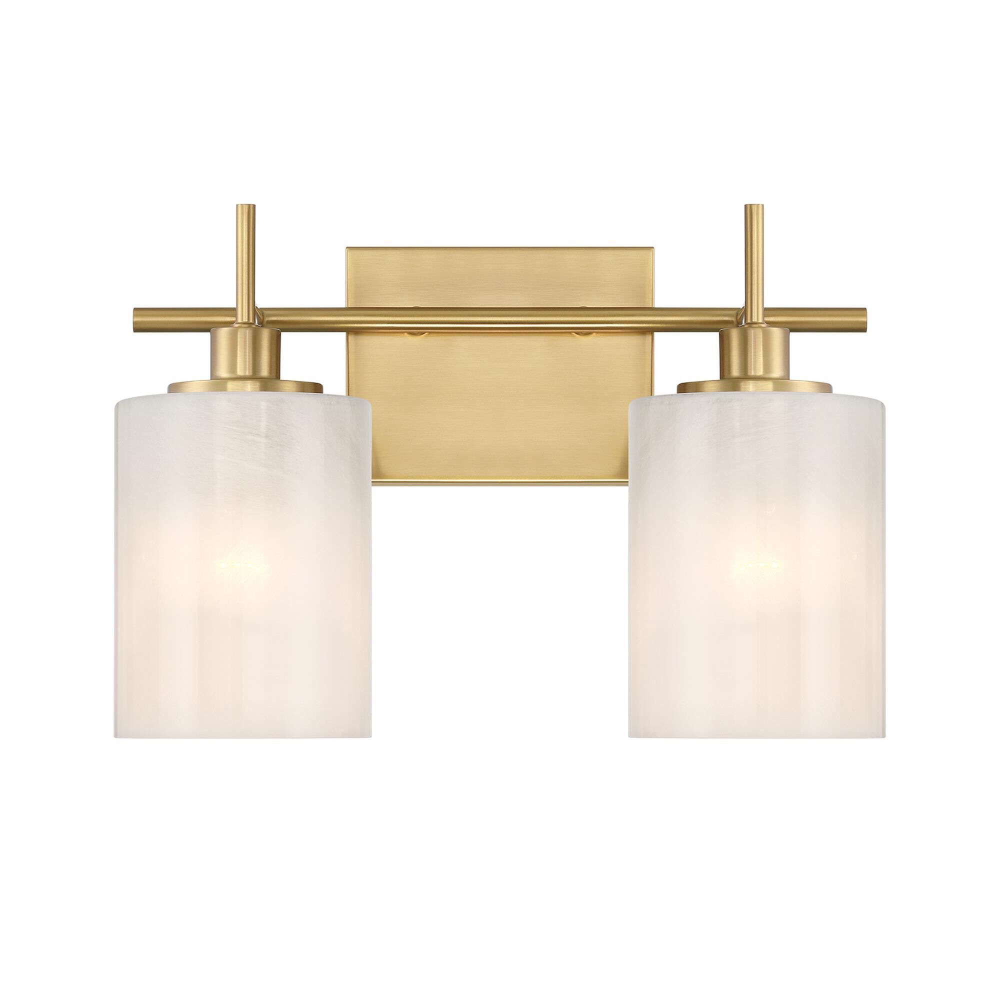 Shown in Natural Brass finish and White Strie glass and Glass shade