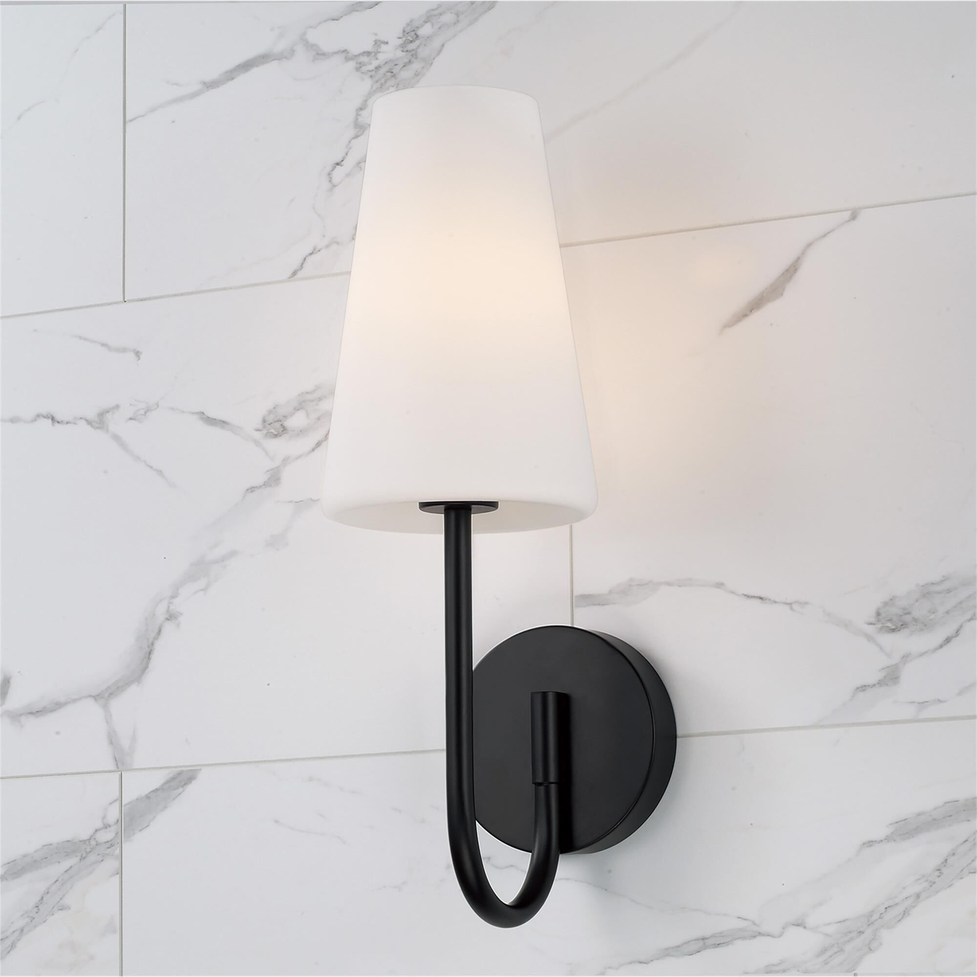 Shown in Matte Black finish and Soft White glass
