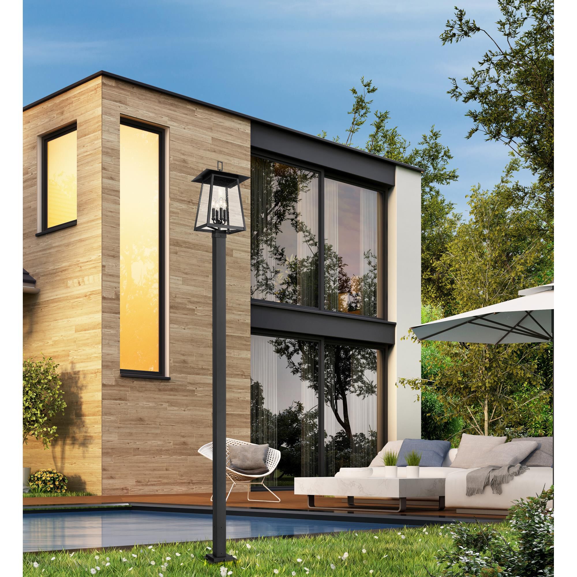 Shown in Black finish and Clear Seedy glass and Clear Seedy shade