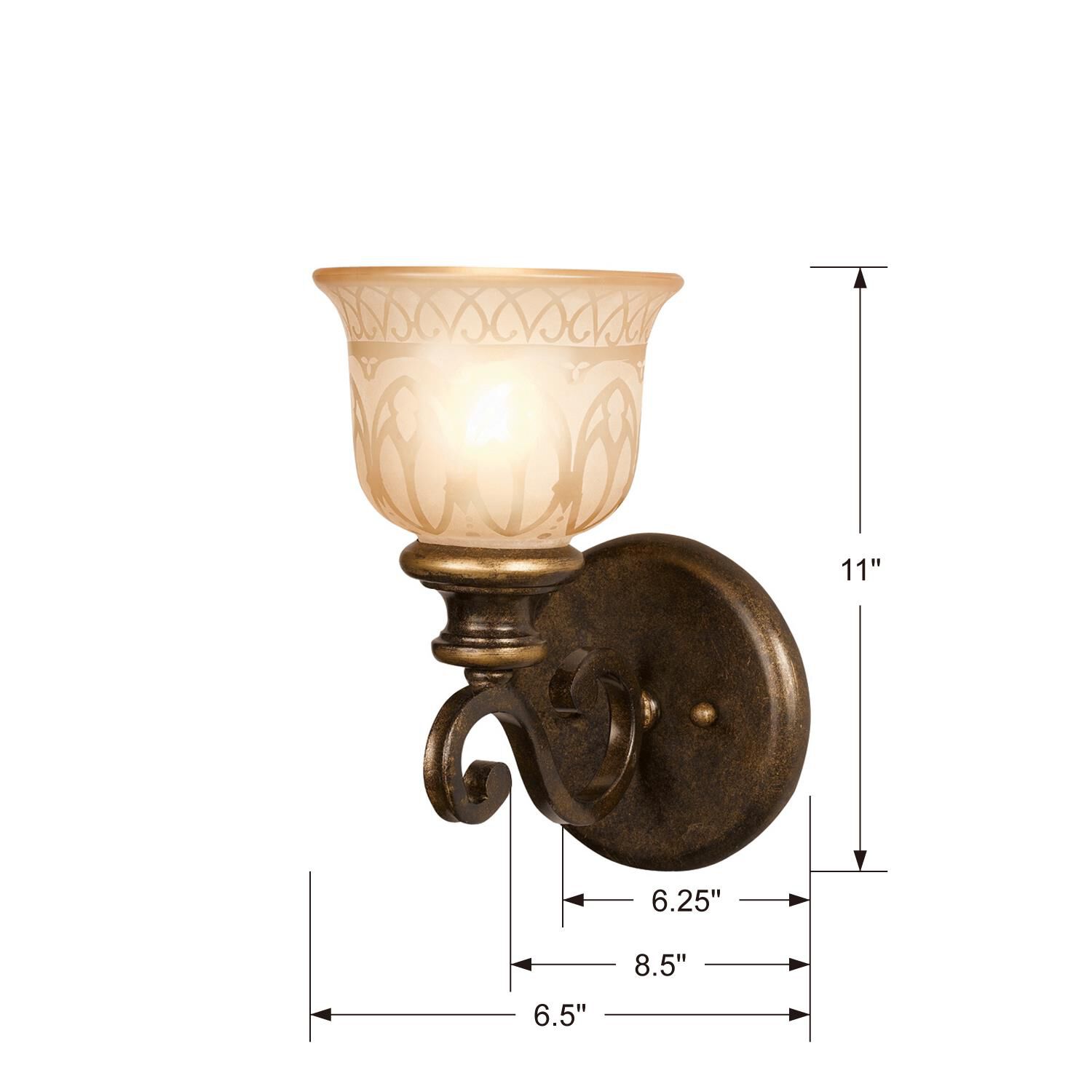 Shown in Bronze Umber finish and Amber Etched glass and Amber Etched Glass shade