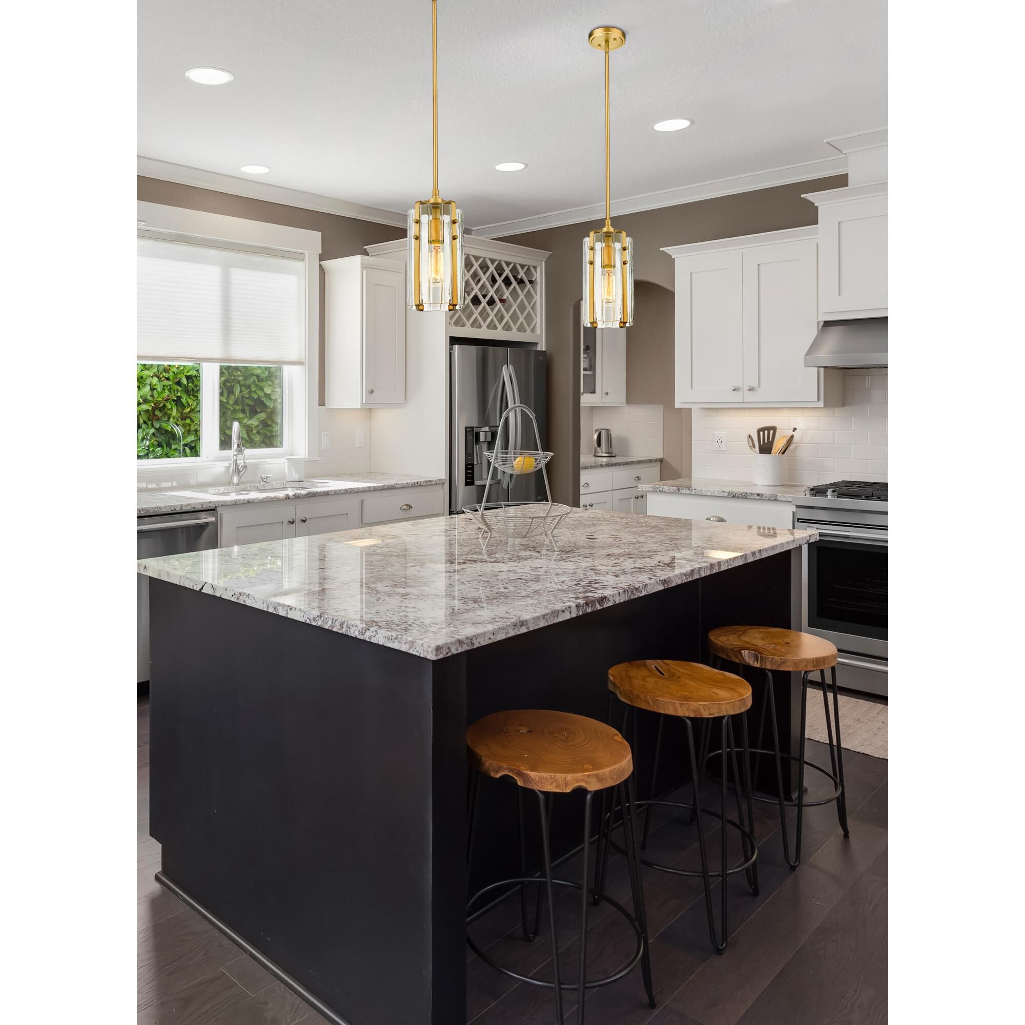 Shown in Rubbed Brass finish and Clear glass and Clear shade