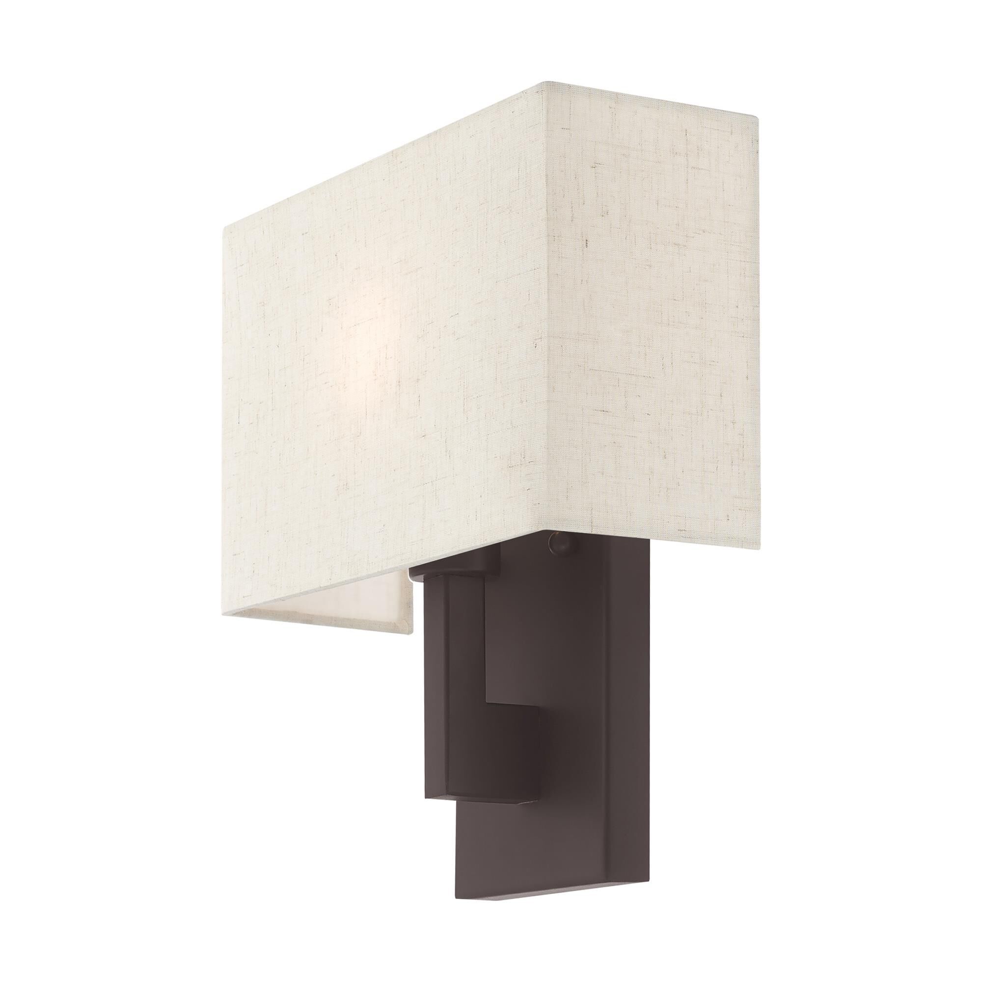 Shown in Bronze finish and Hand Crafted Oatmeal Color Fabric Outside & White Fabric Inside Hardback shade