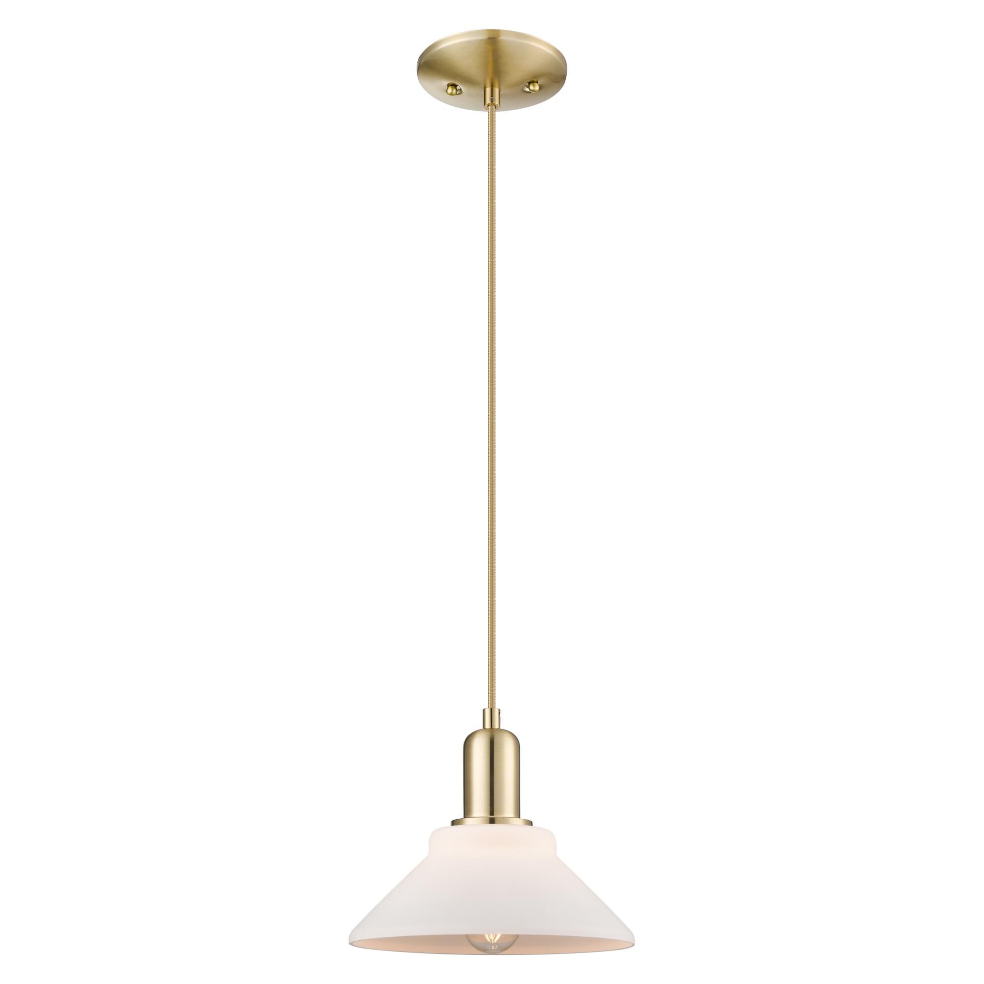 Shown in Champagne Bronze finish and Matte White glass