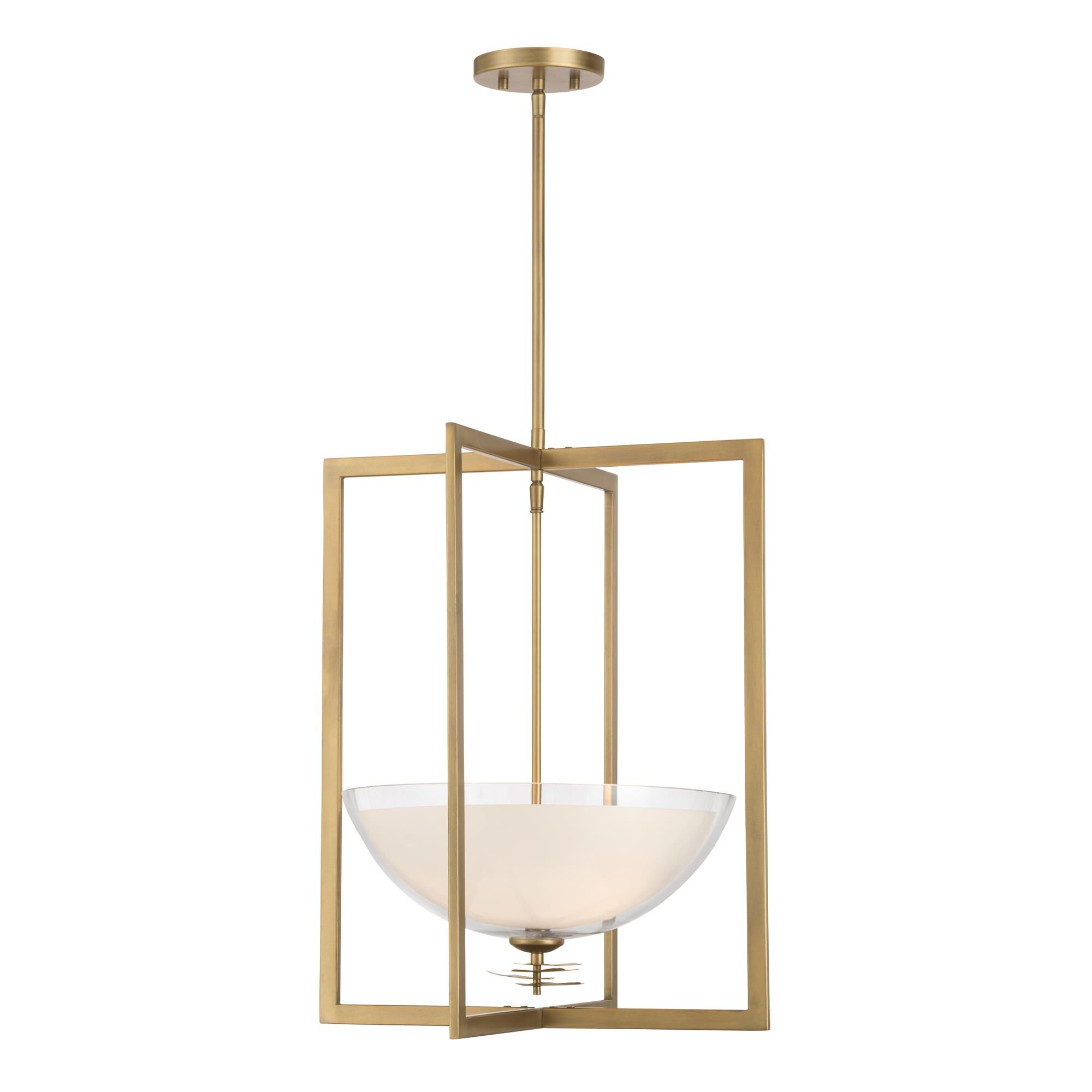Shown in Legacy Brass finish and Clear and Opal White glass