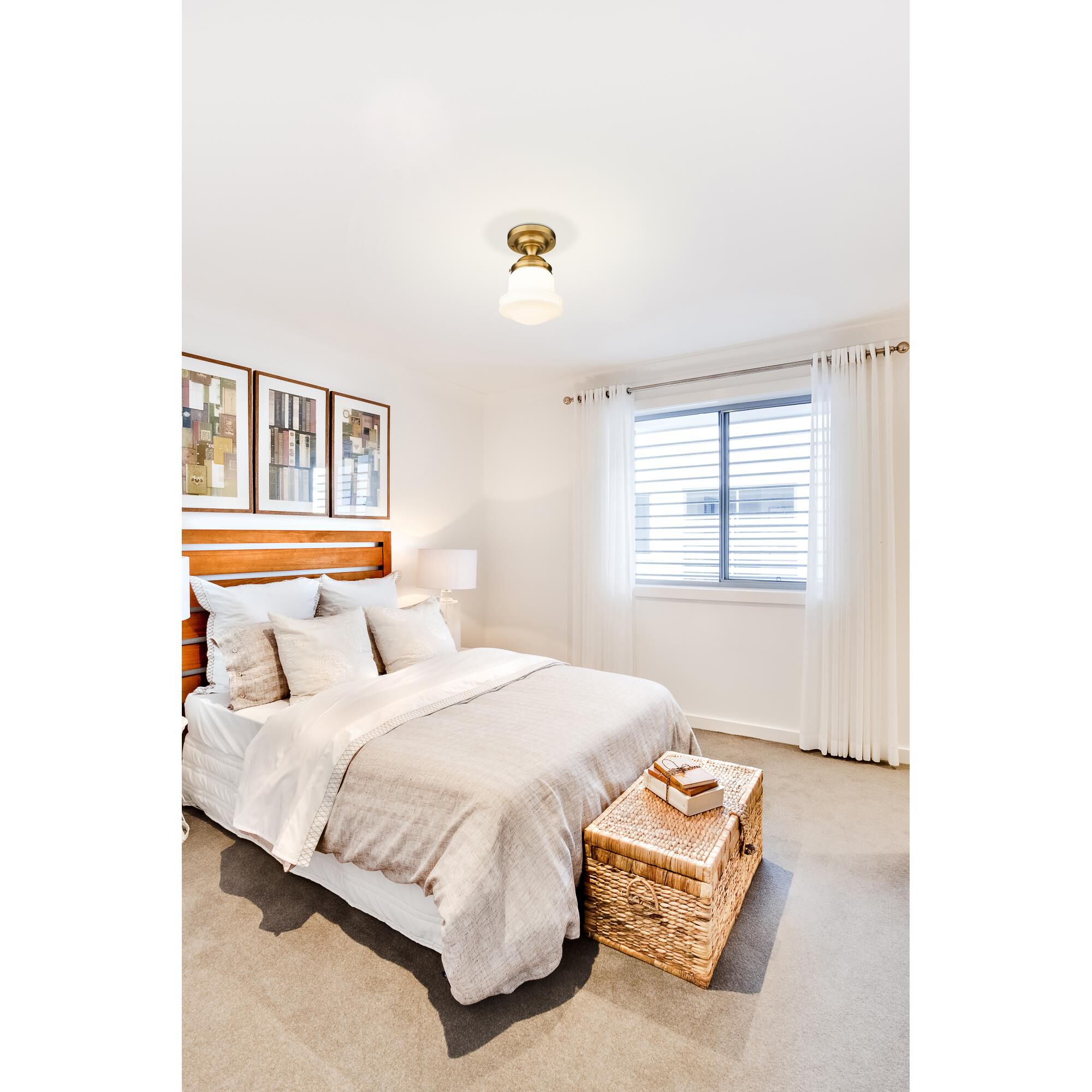 Shown in Heritage Brass finish and Matte Opal glass and Matte Opal shade