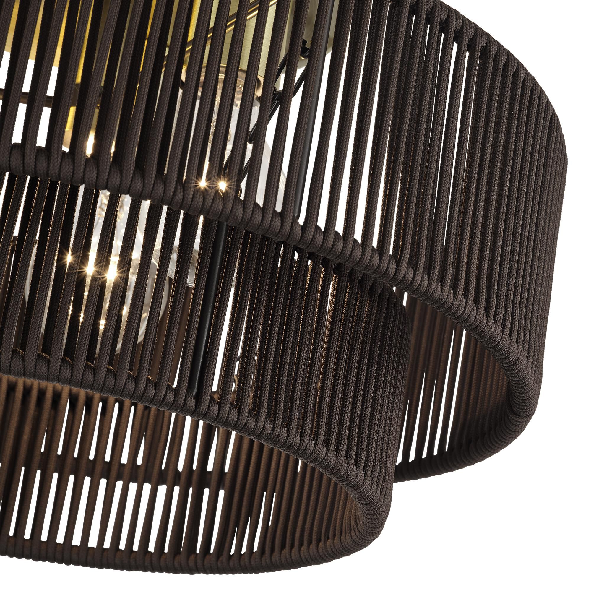Shown in Antique Brass finish and Hand-Woven Dark Chocolate Color Polyester Rope shade