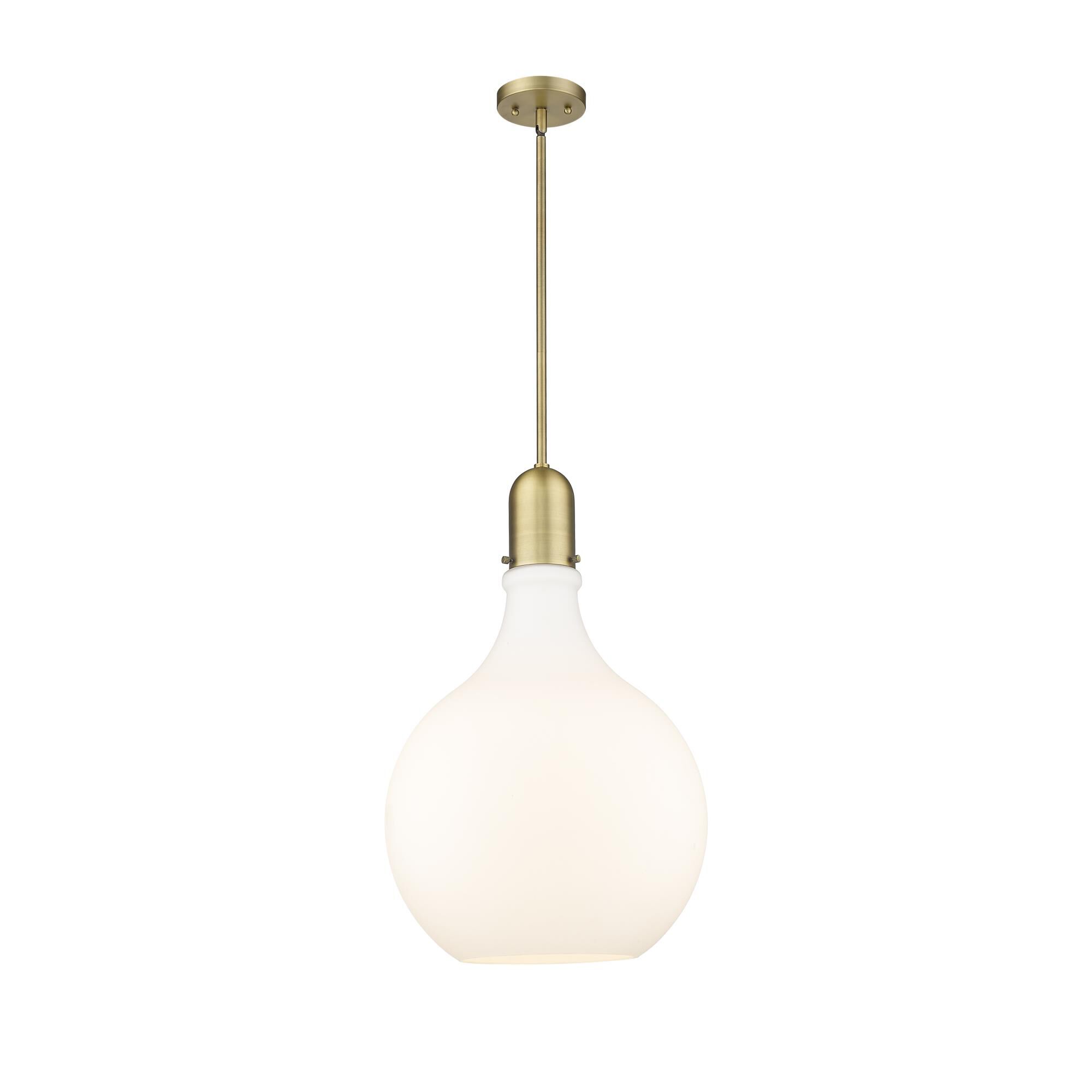 Shown in Brushed Brass finish and Matte White Cased Amherst glass and No Shade shade