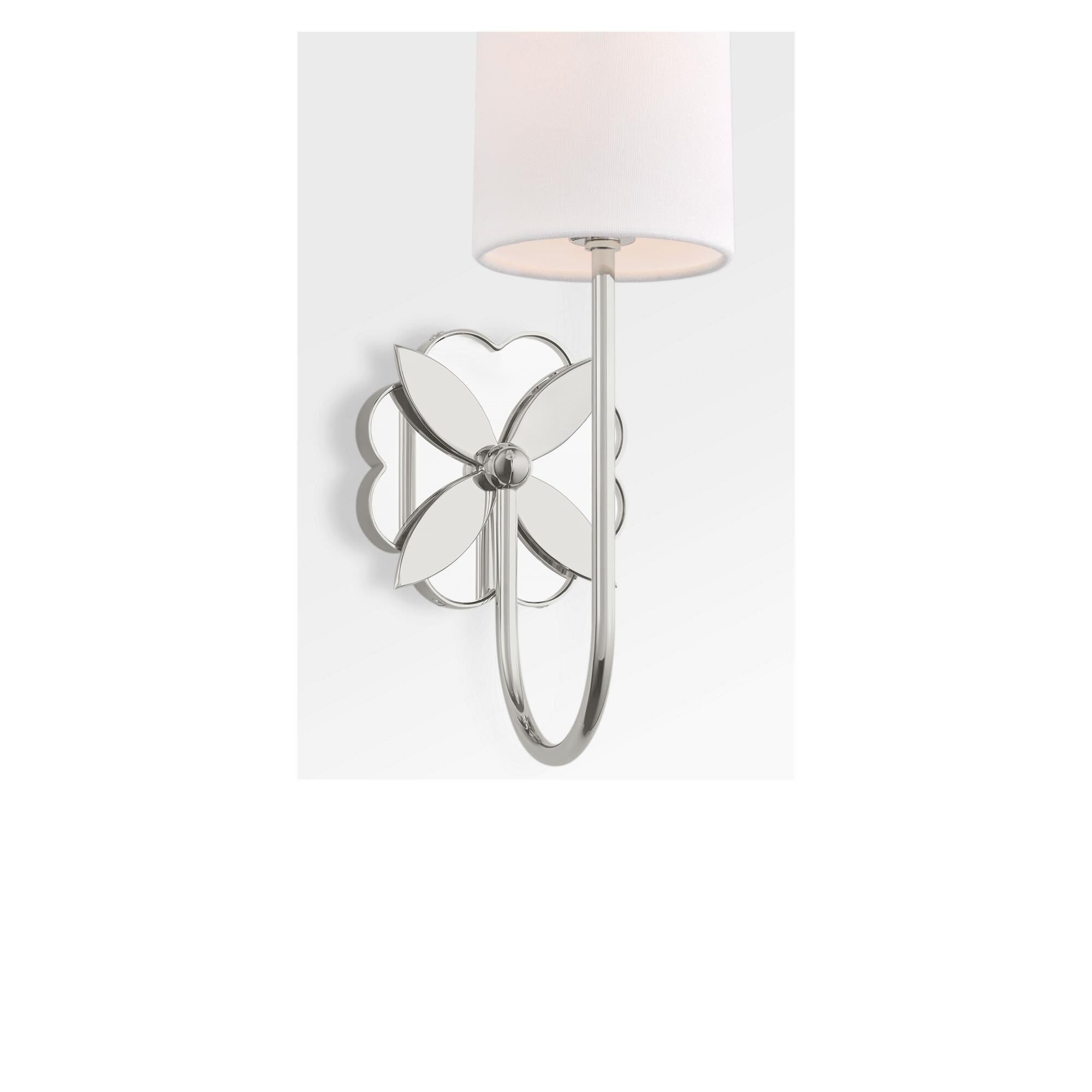 Shown in Polished Nickel finish and White Linen Fabric shade