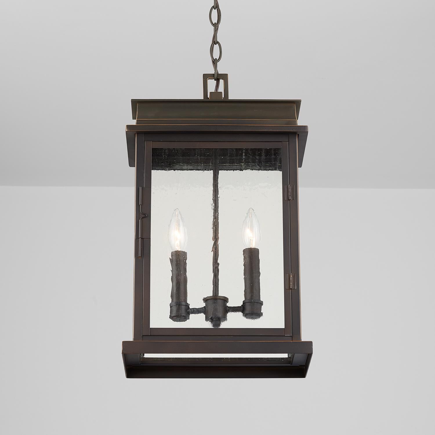 Shown in Oiled Bronze finish and Antiqued glass