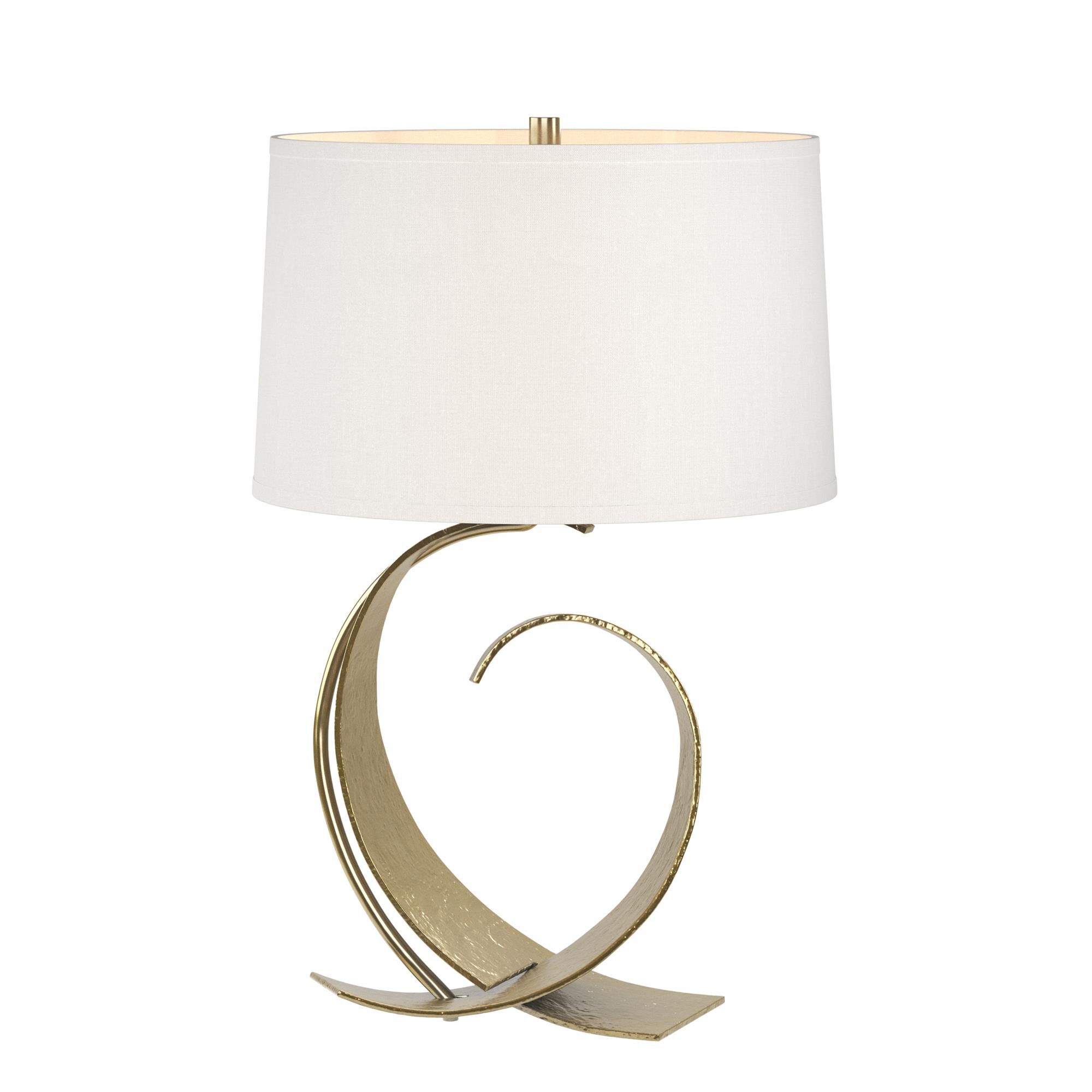 Shown in Modern Brass finish and Natural Anna shade