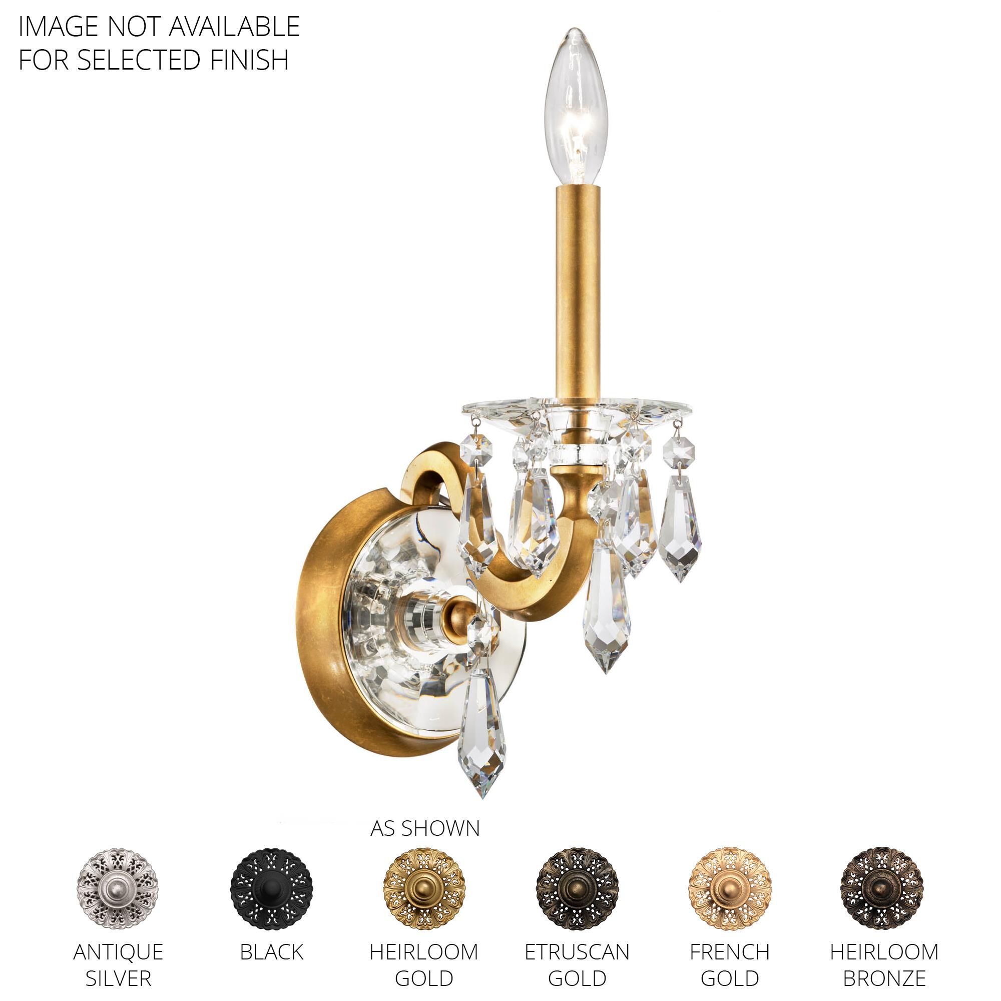 Shown in Etruscan Gold finish and Radiance crystal and Crystal glass