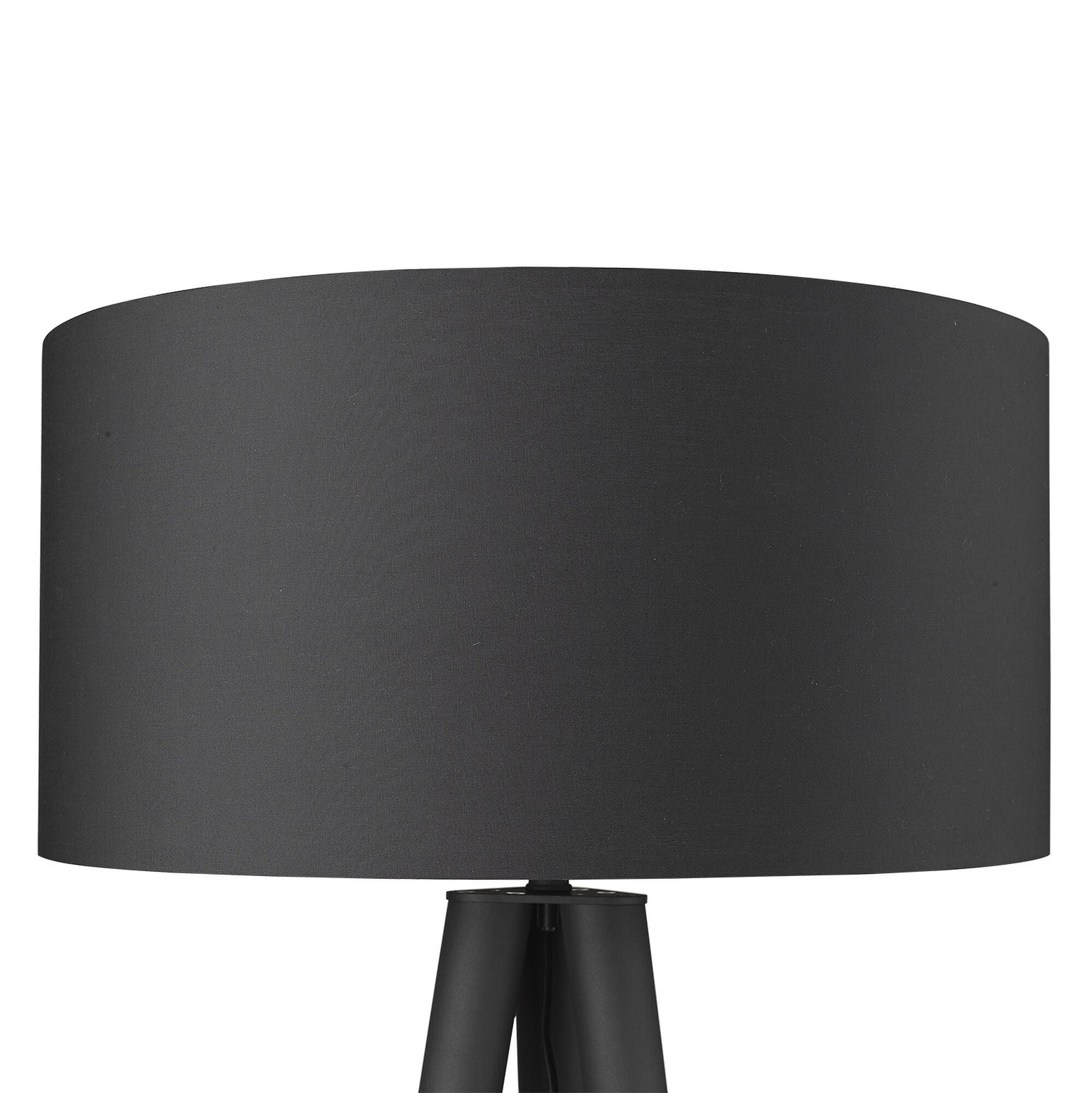 Shown in Matte Black finish and Black glass and Black Fabric Drum shade