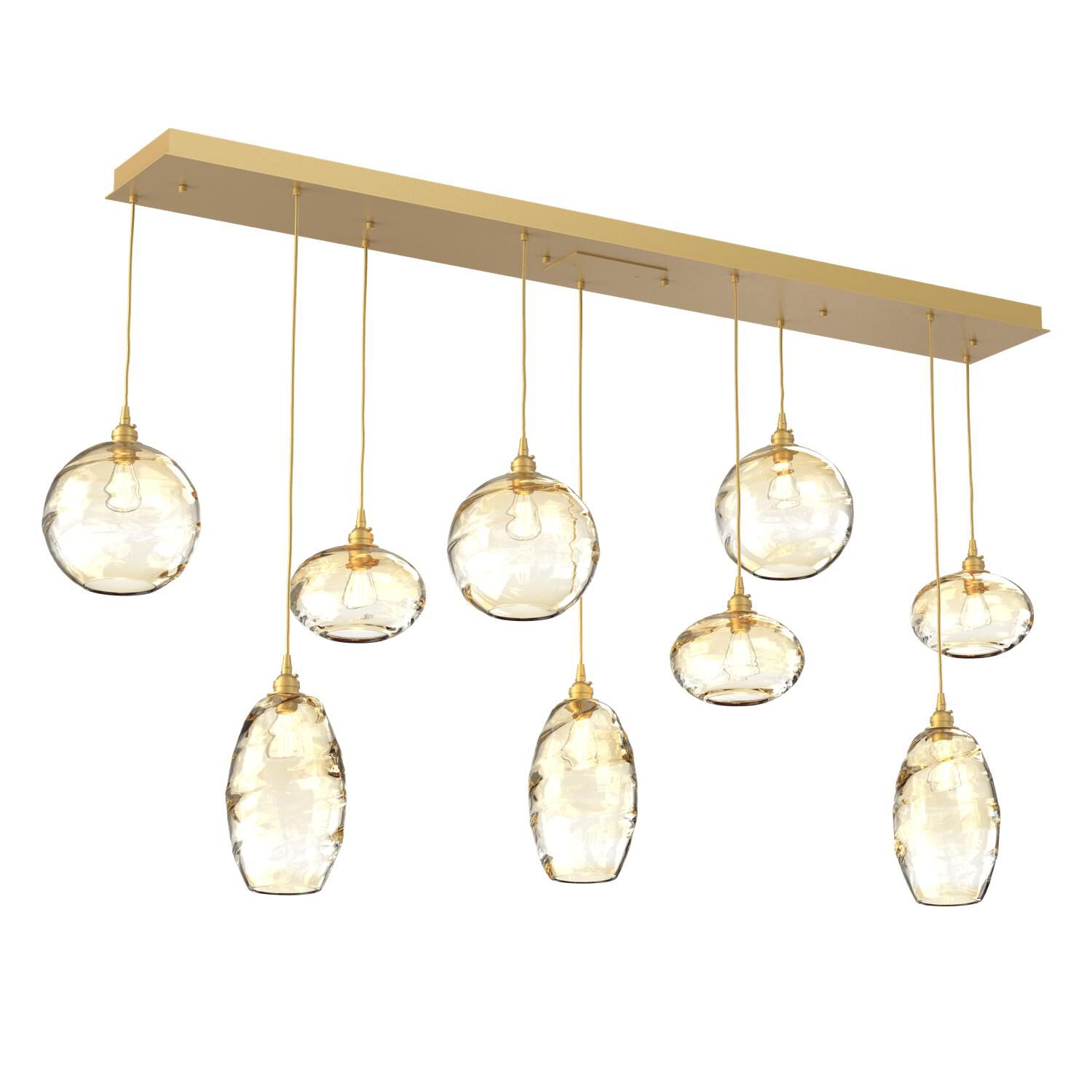 Shown in Gilded Brass finish and Optic Amber glass