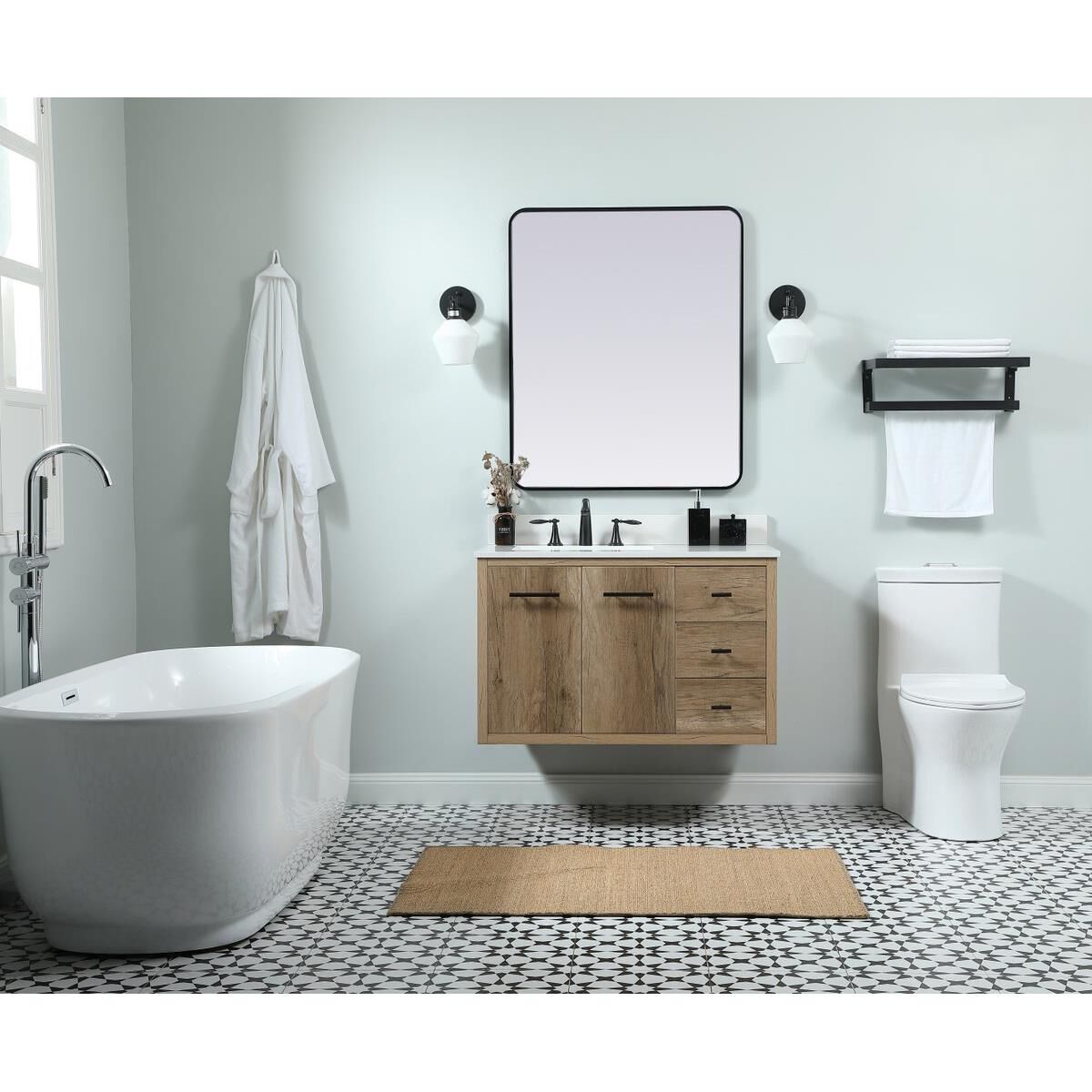 Shown in Natural Oak finish and Backsplash accent