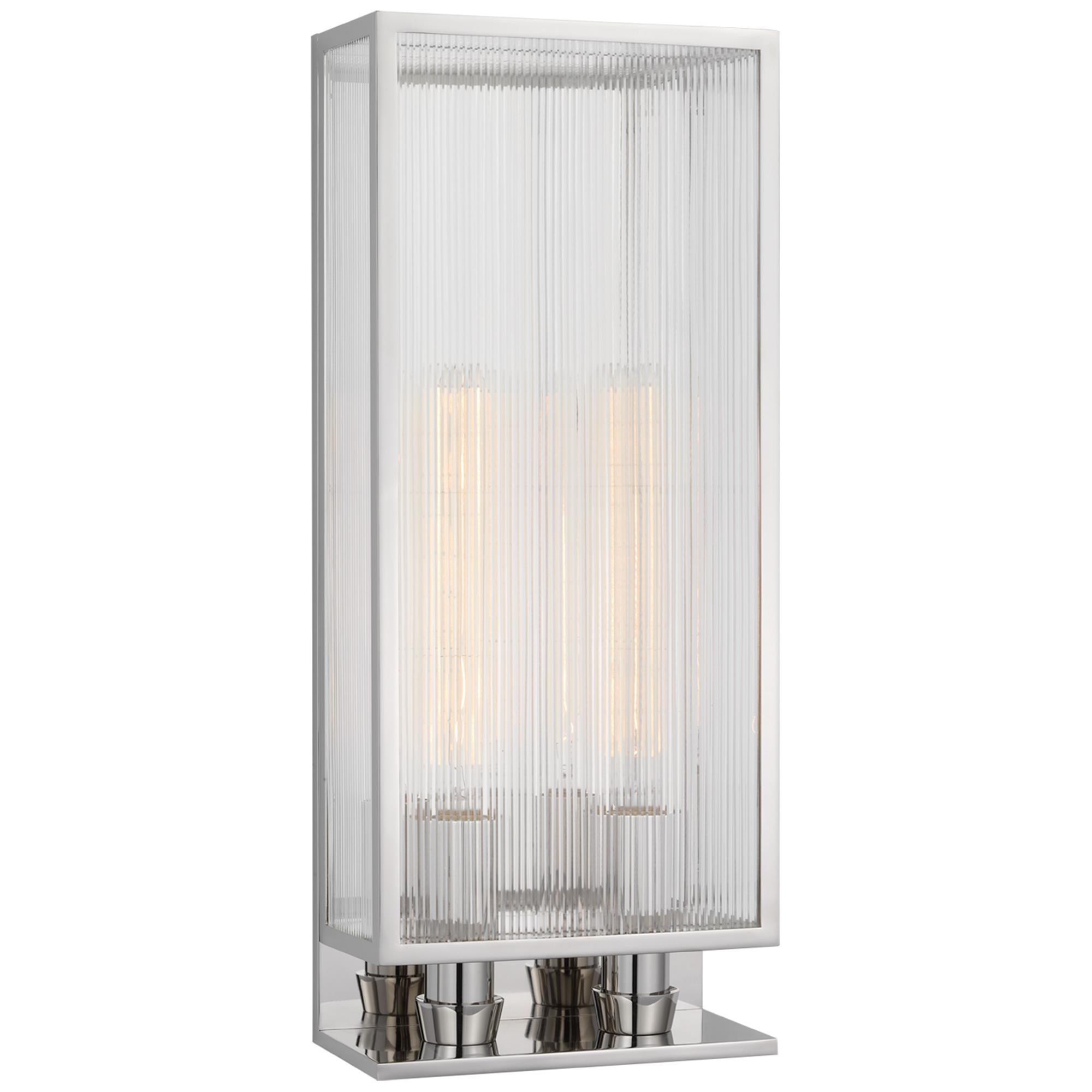 Shown in Polished Nickel finish and Clear Ribbed glass