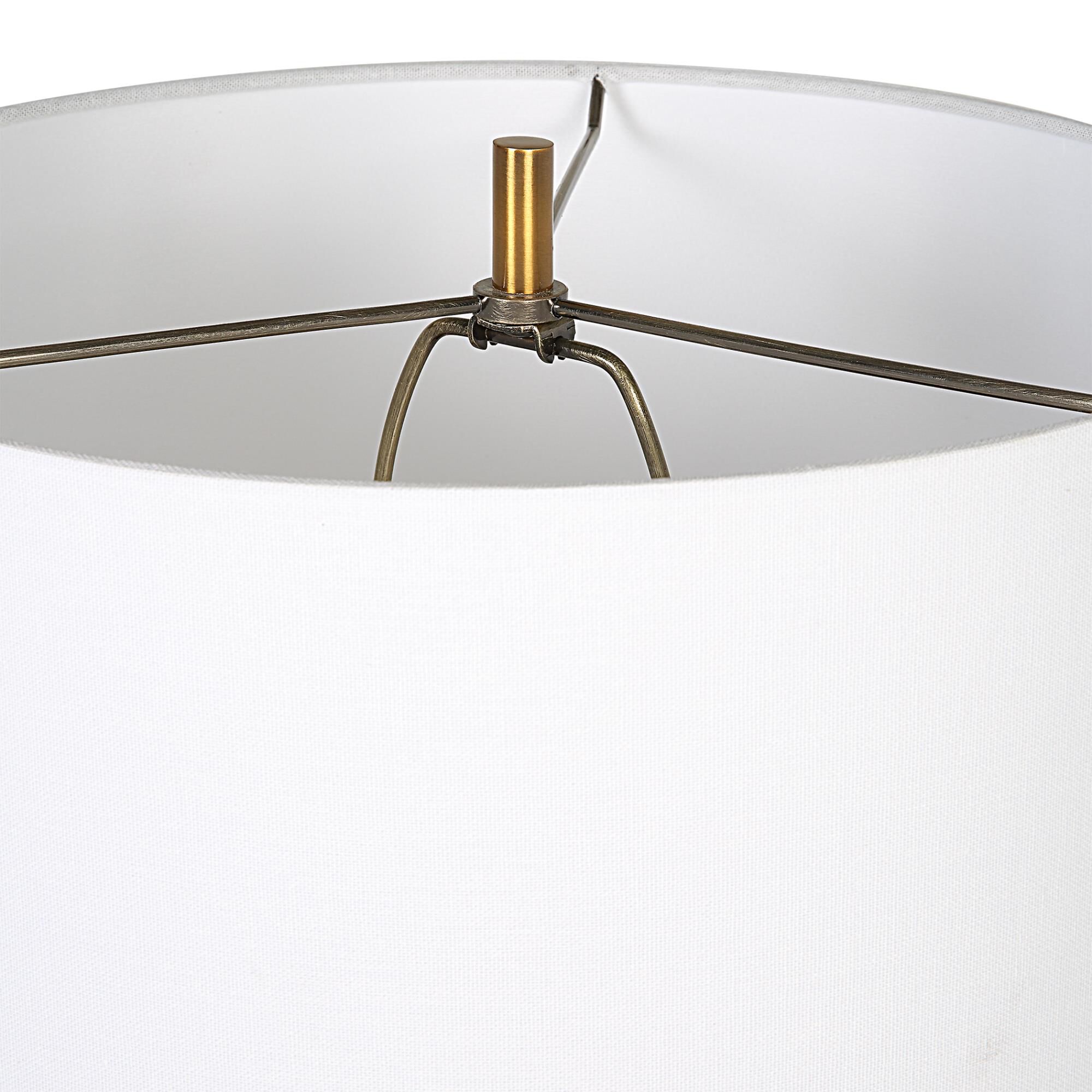 Shown in Smoked Gray finish and Round Drum Hardback shade