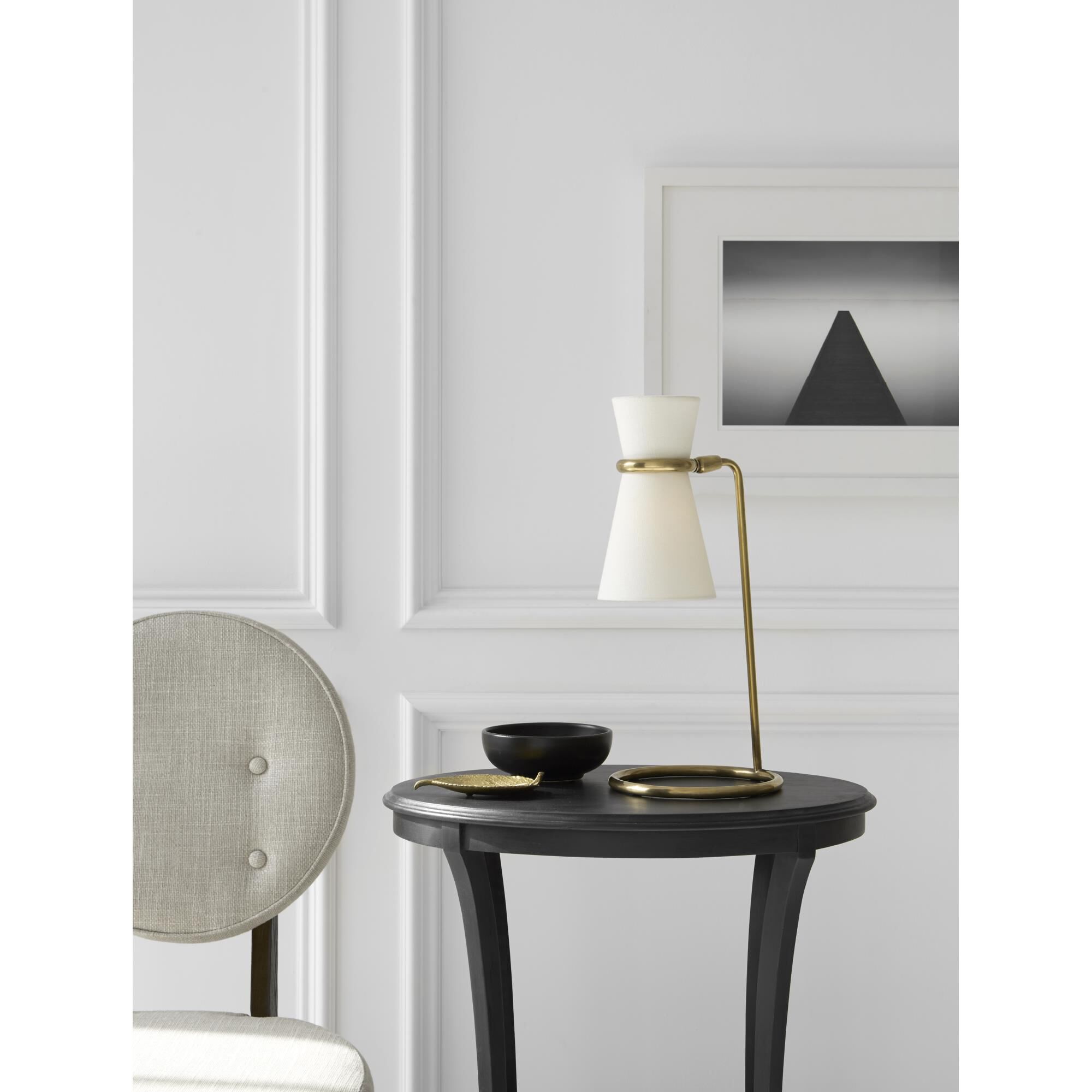 Shown in Hand-Rubbed Antique Brass finish and Linen shade