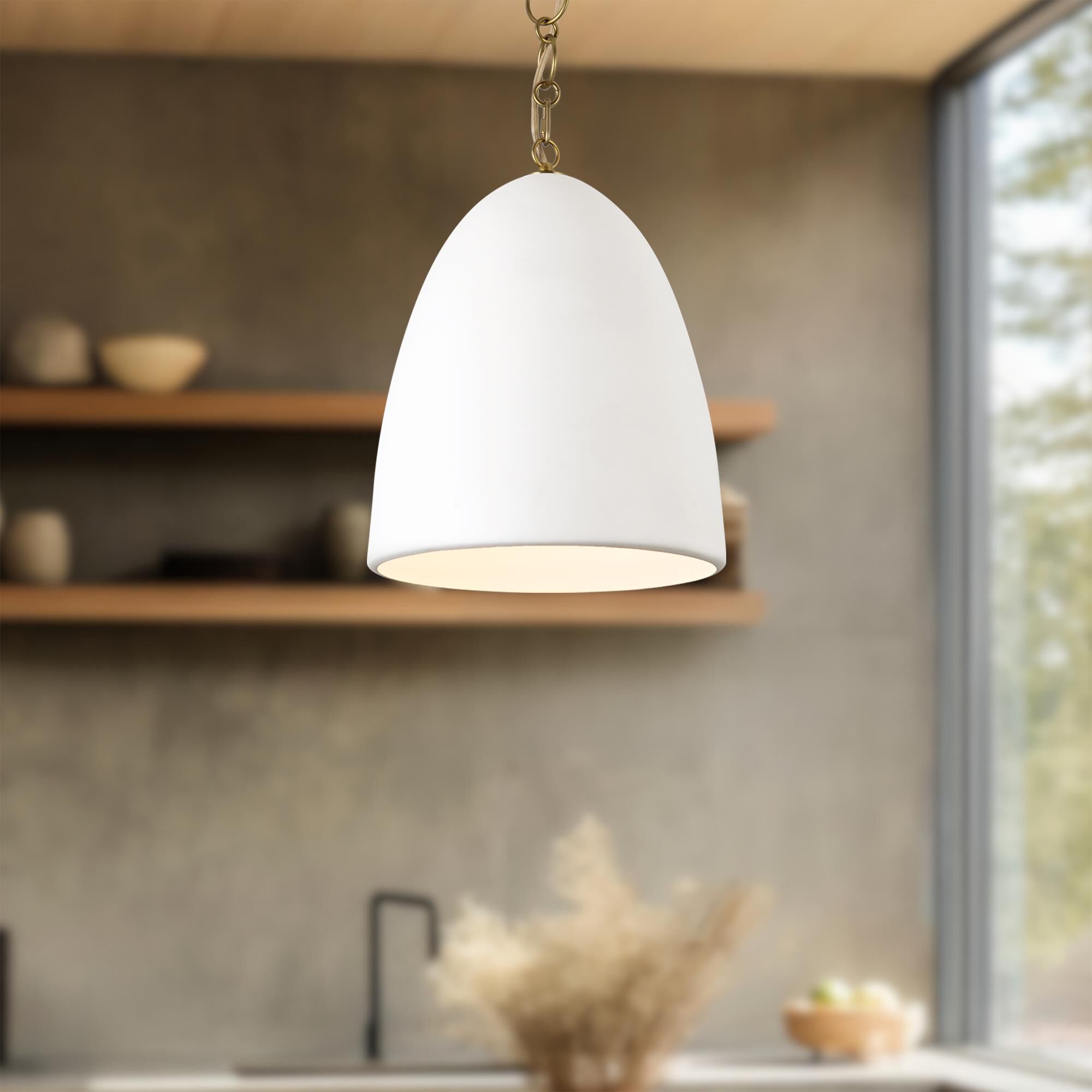 Shown in Antique White finish and Steel shade