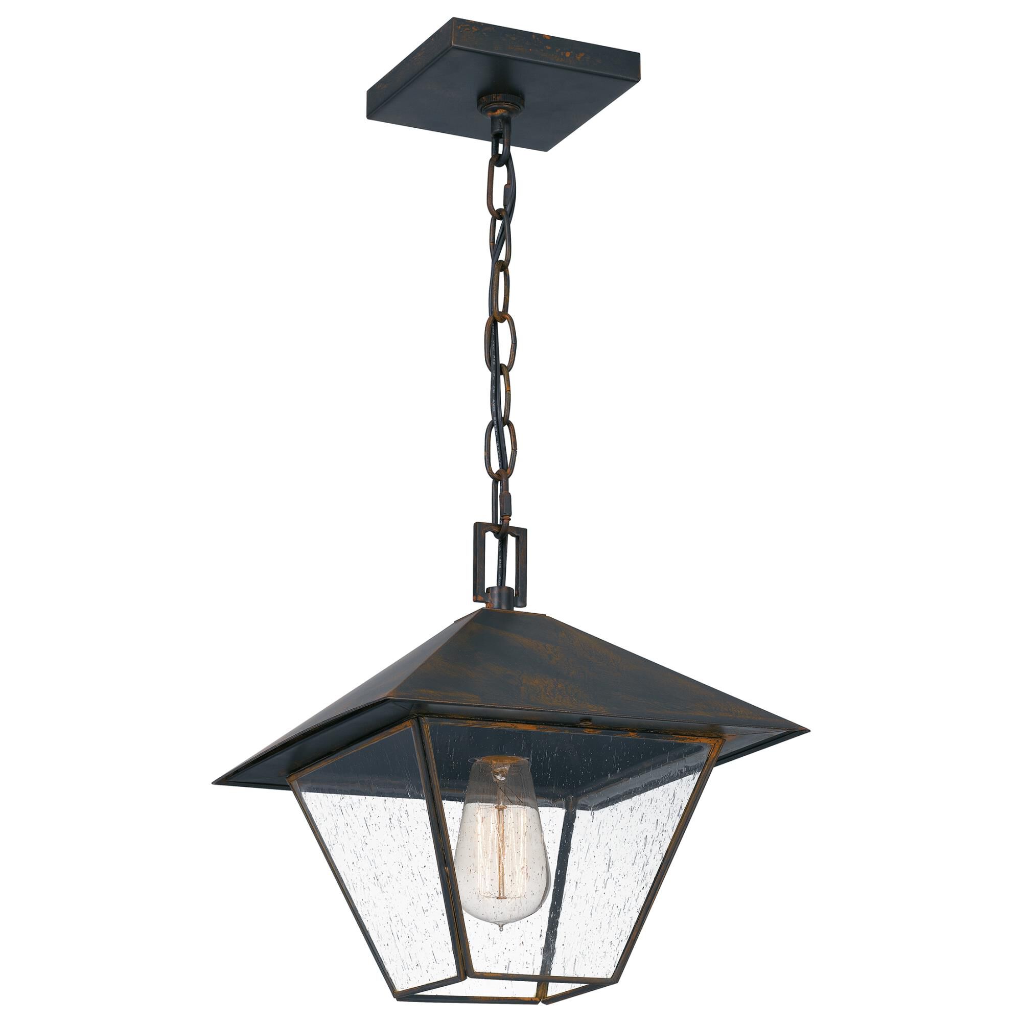 Shown in Industrial Bronze finish and Clear Seeded Glass shade