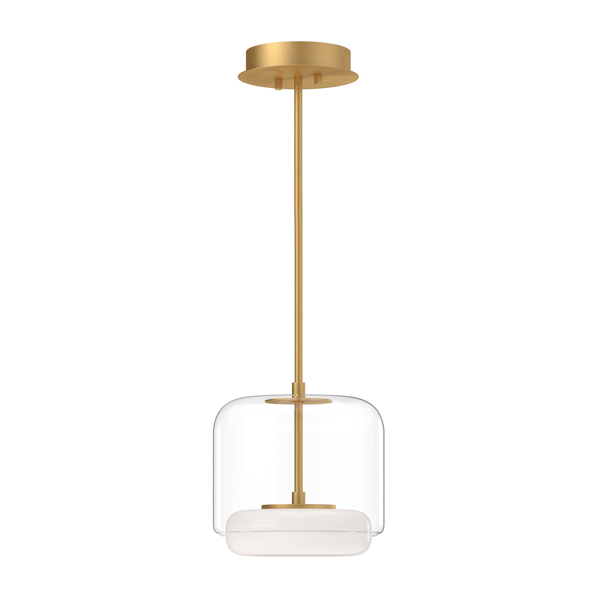 Shown in Brushed Gold finish and Clear glass