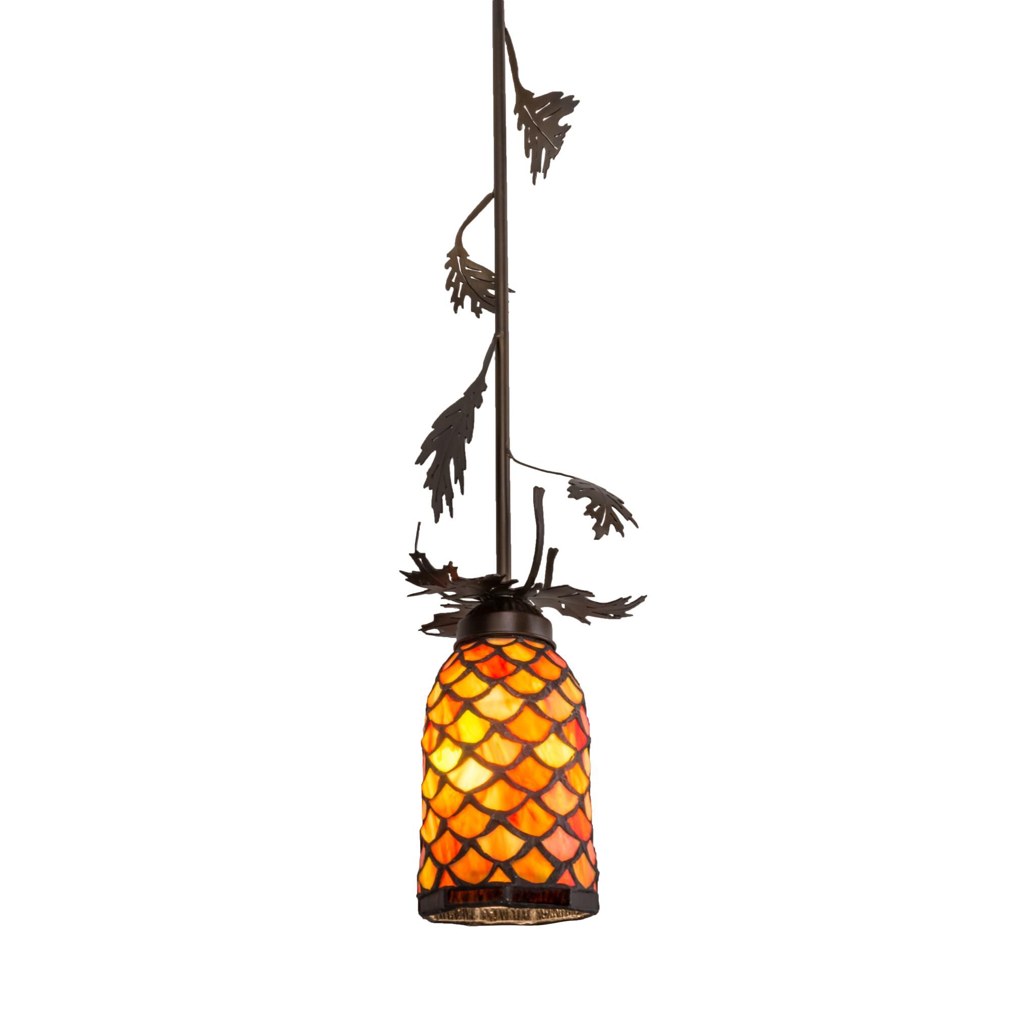 Shown in Antique Copper Finish finish and Autumn Green-Bark Brown glass