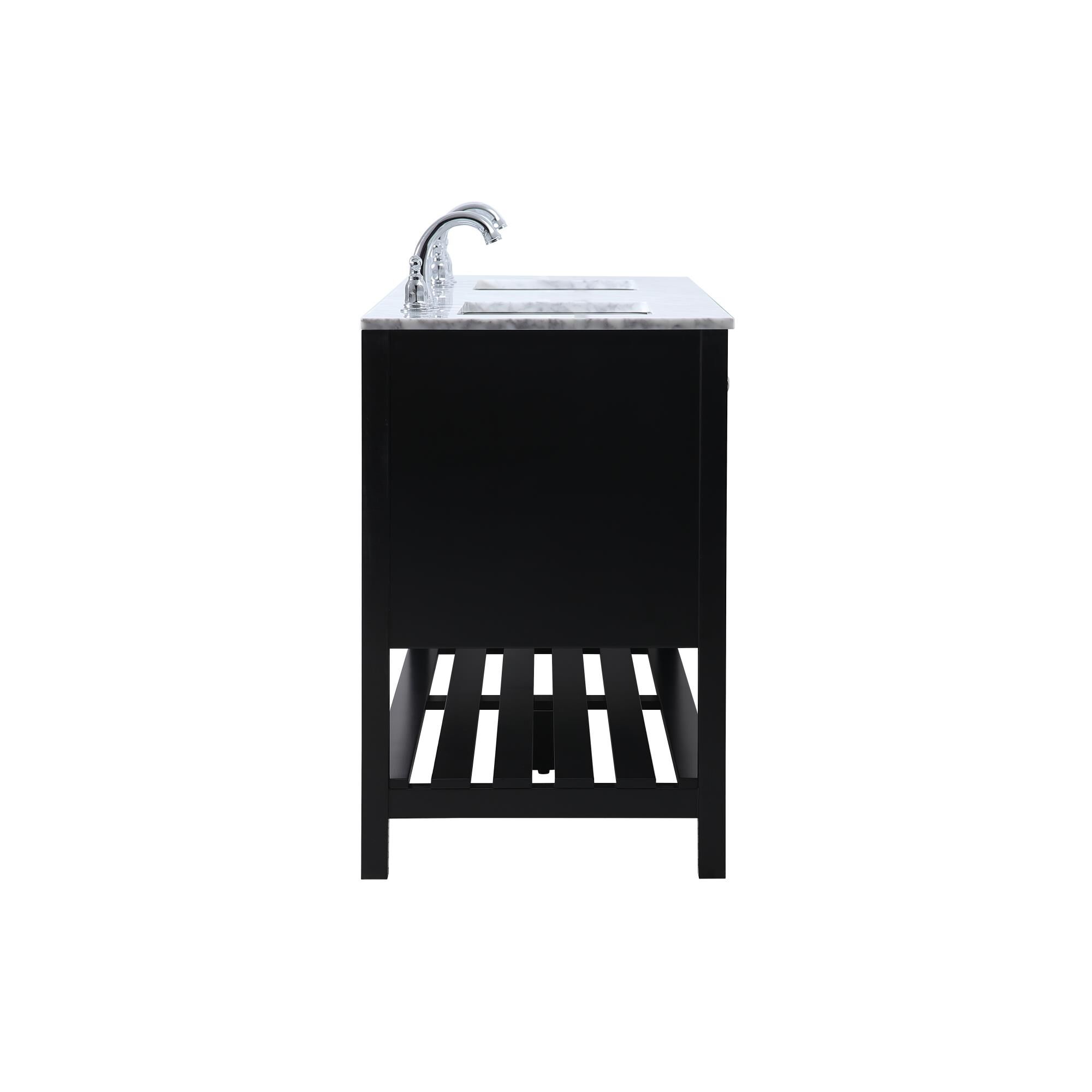 Shown in Black And Brushed Nickel With Carrara White Marble finish